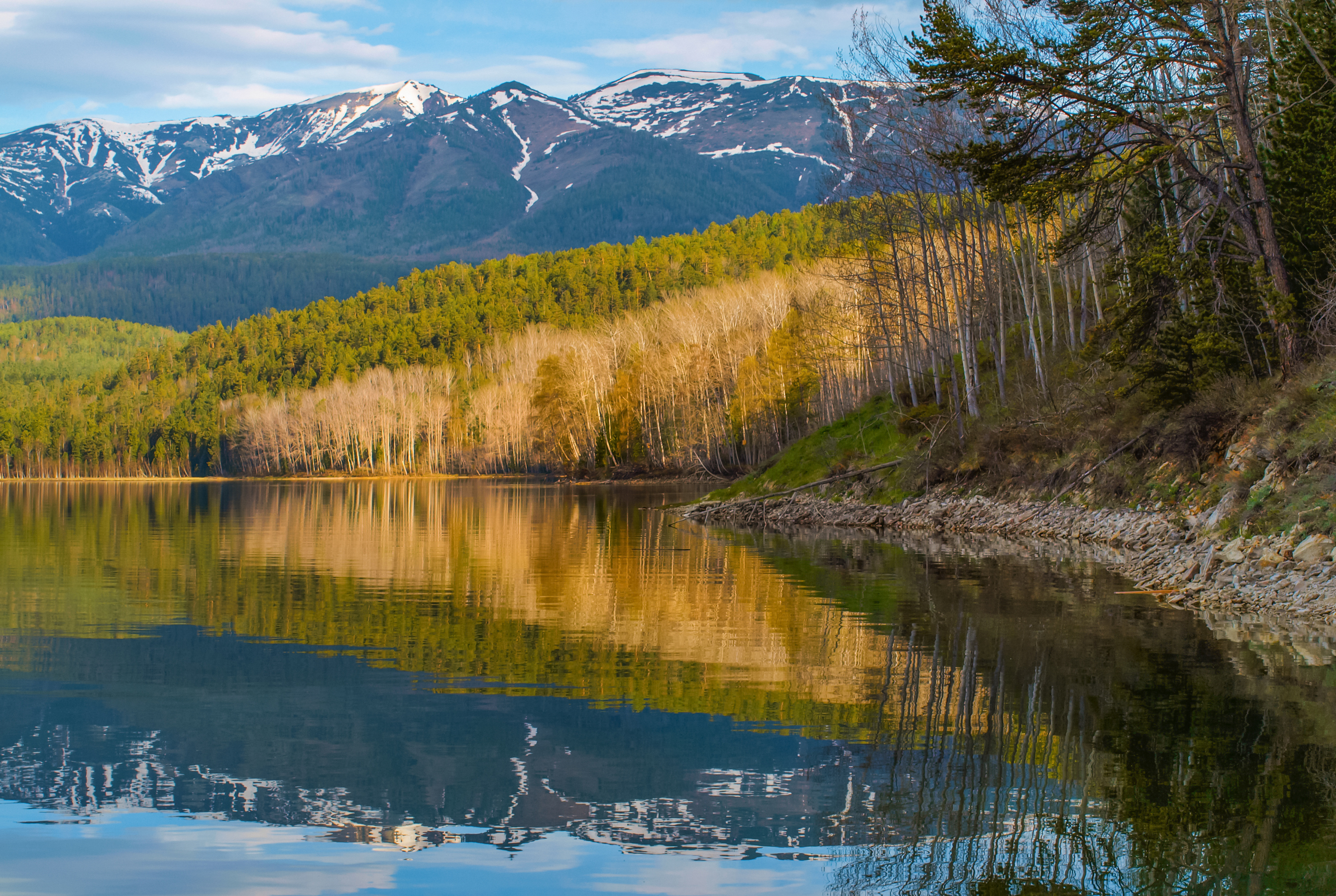 горы озеро пейзаж облака отражение утро весна, Мурзинов Виктор