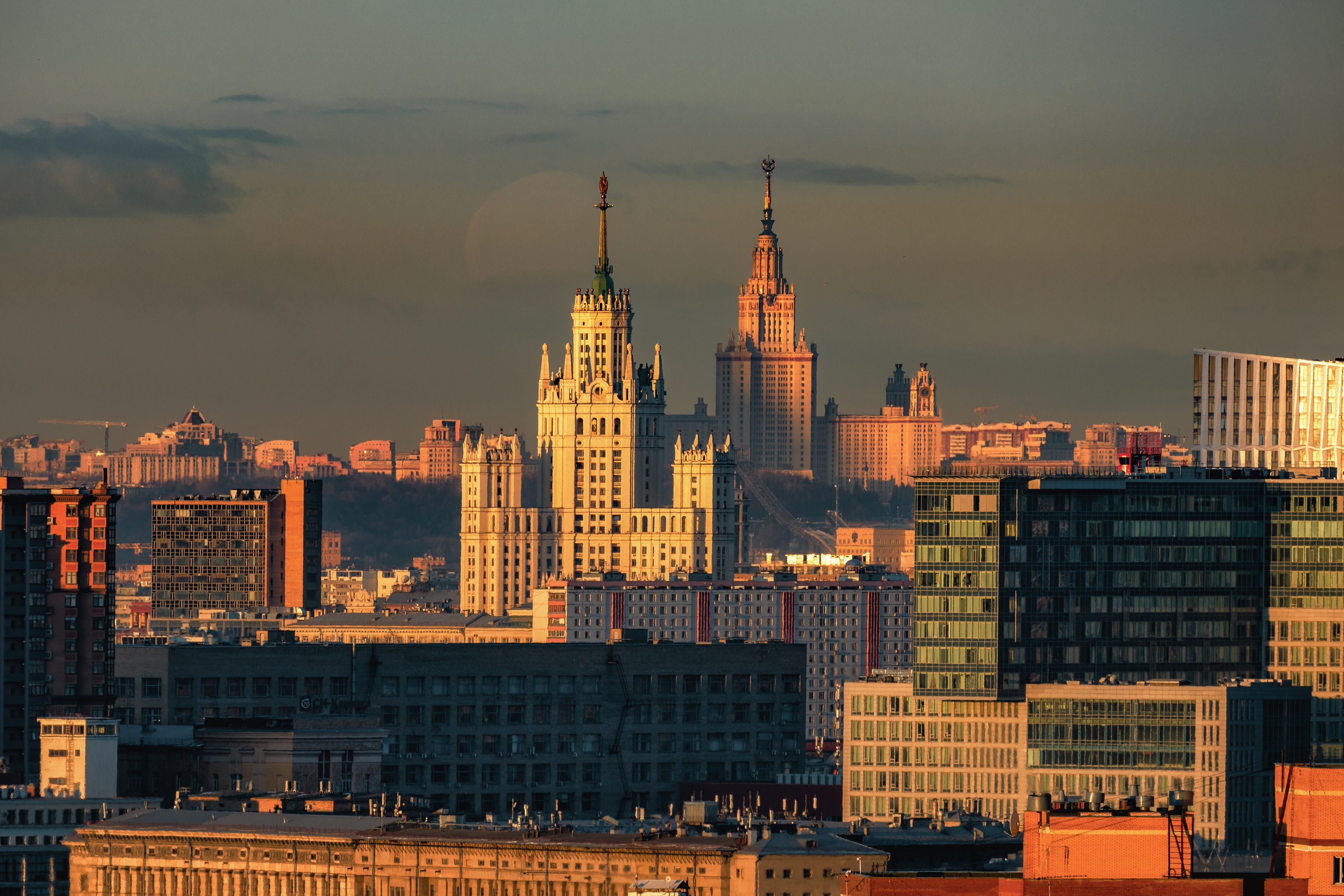 москва, moscow, архитектура, сталинские высотки, россия, russia, moon, полнолуние, Tsybenko Kirill