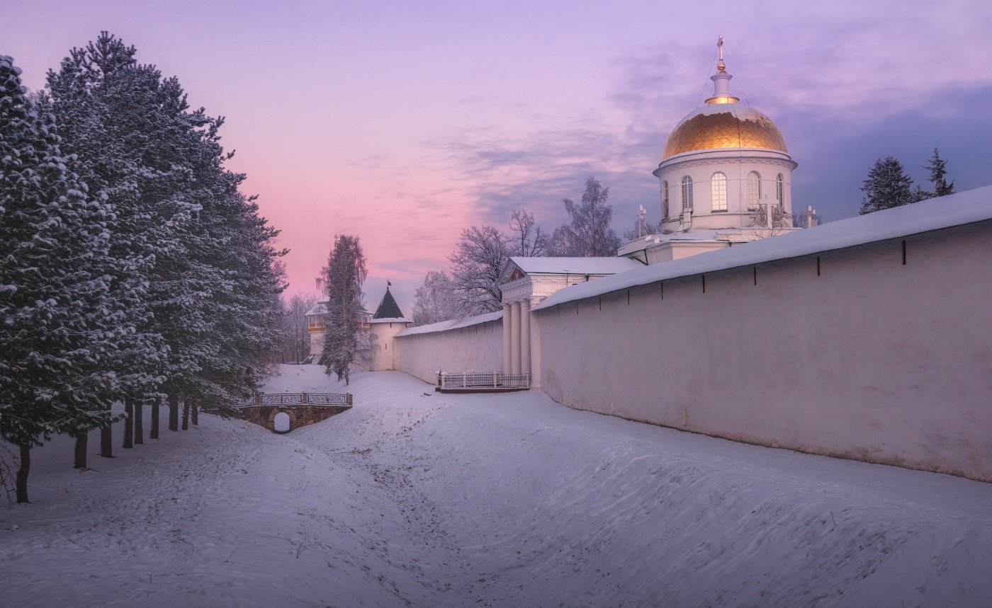 Вечер, Монастырь, зима, снег, рождество, Cтанислав Малых