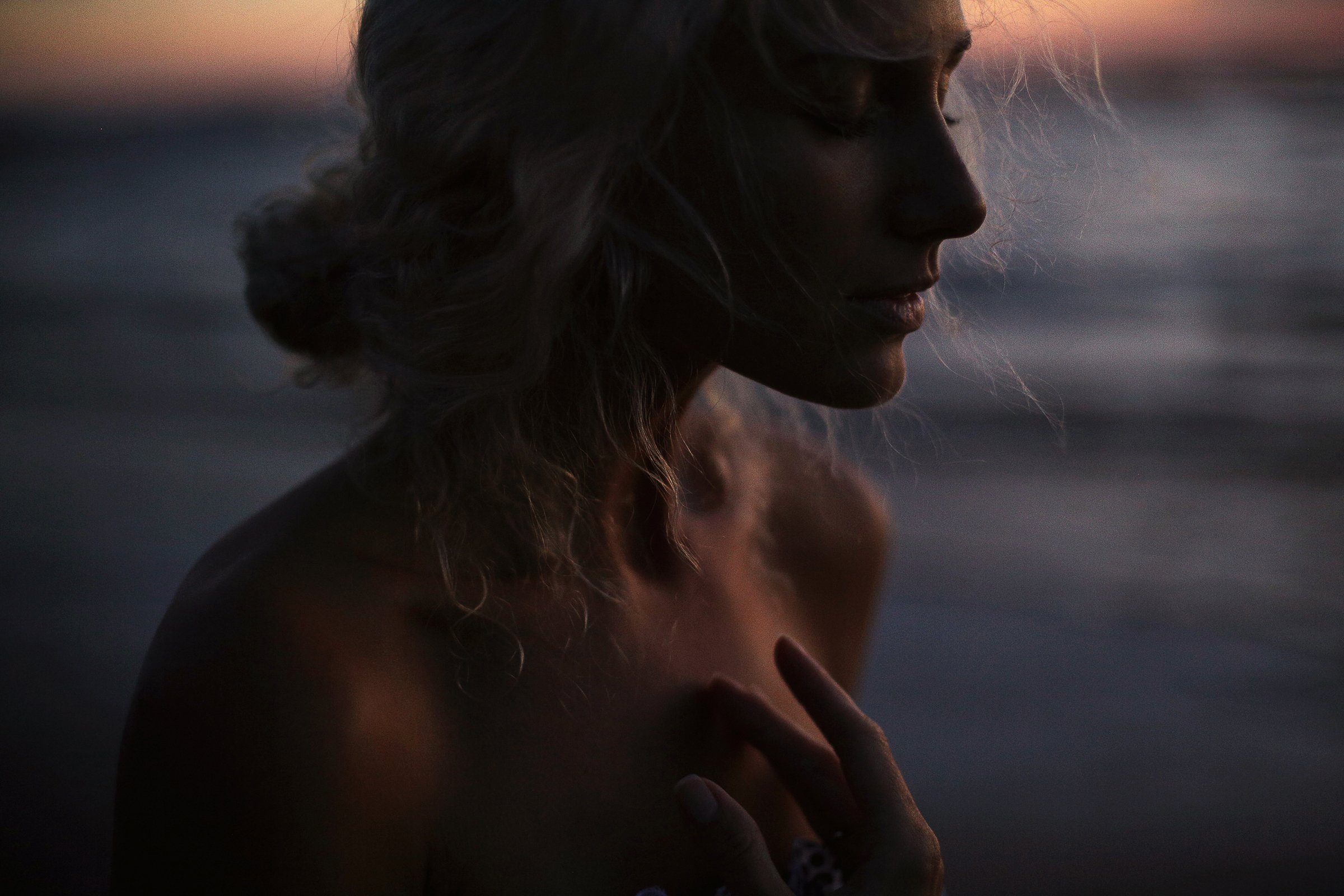 face, girl, ocean, portrait, sea, sunset, wind, Aleksandra Aksentieva