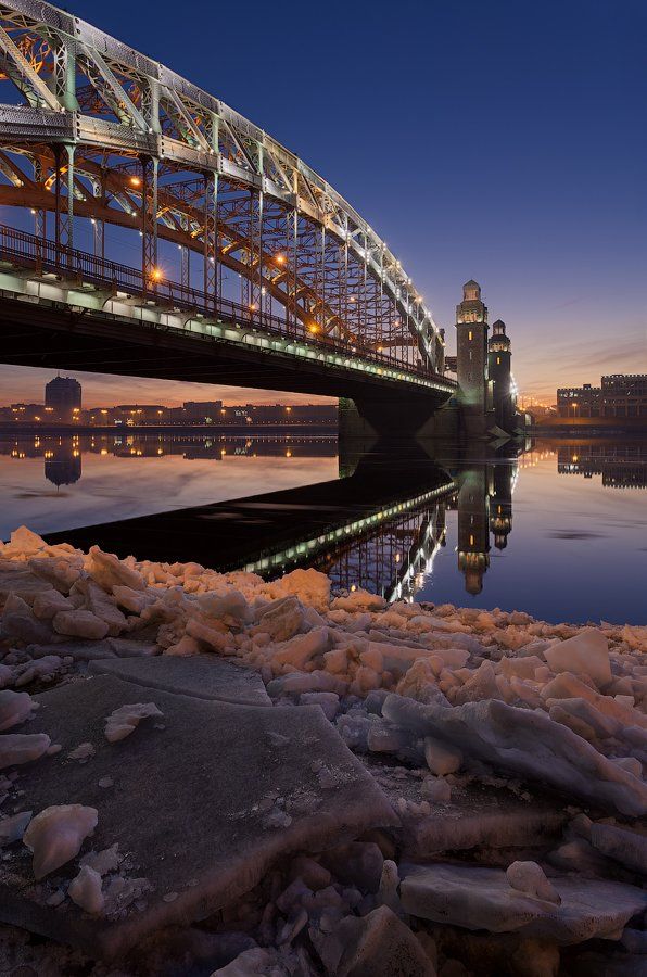 большеохтинский мост, весна, ледоход, мост петра великого, питер, санкт-петербург, Alex Darkside