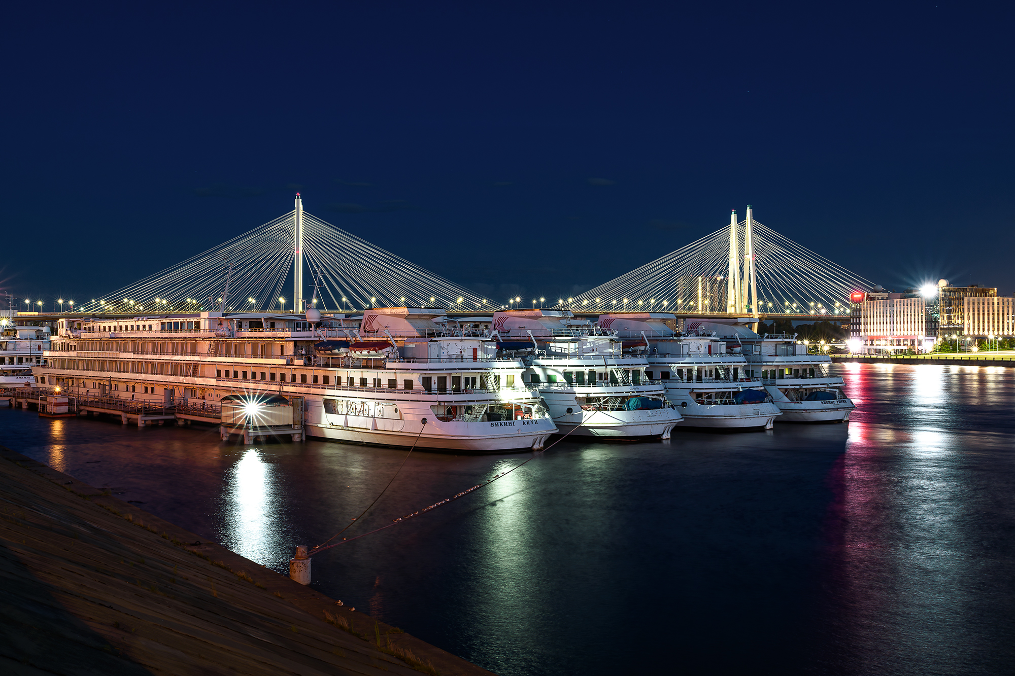 санкт-петербург, питер, город, ночной город, нева, ночь, мост, корабли, пристань, причал, Zakharov Armen