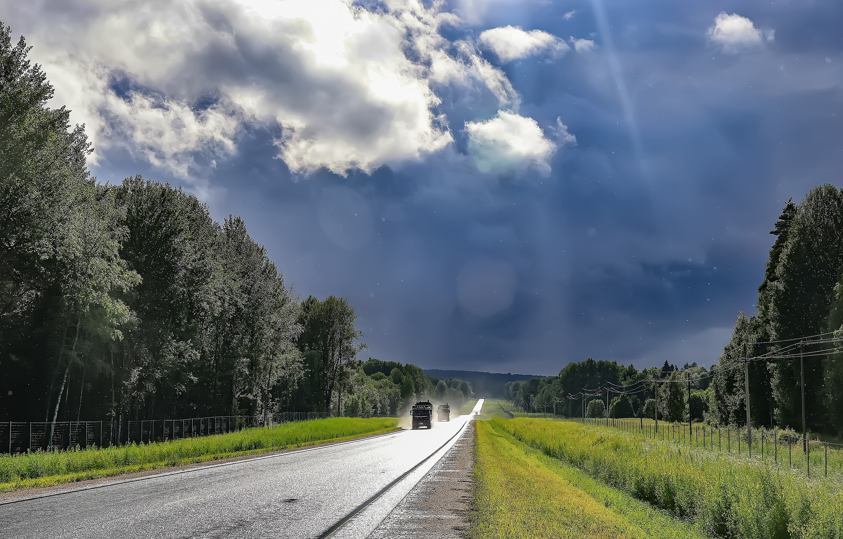 пейзаж, гроза, шоссе, лес, Широких Александр