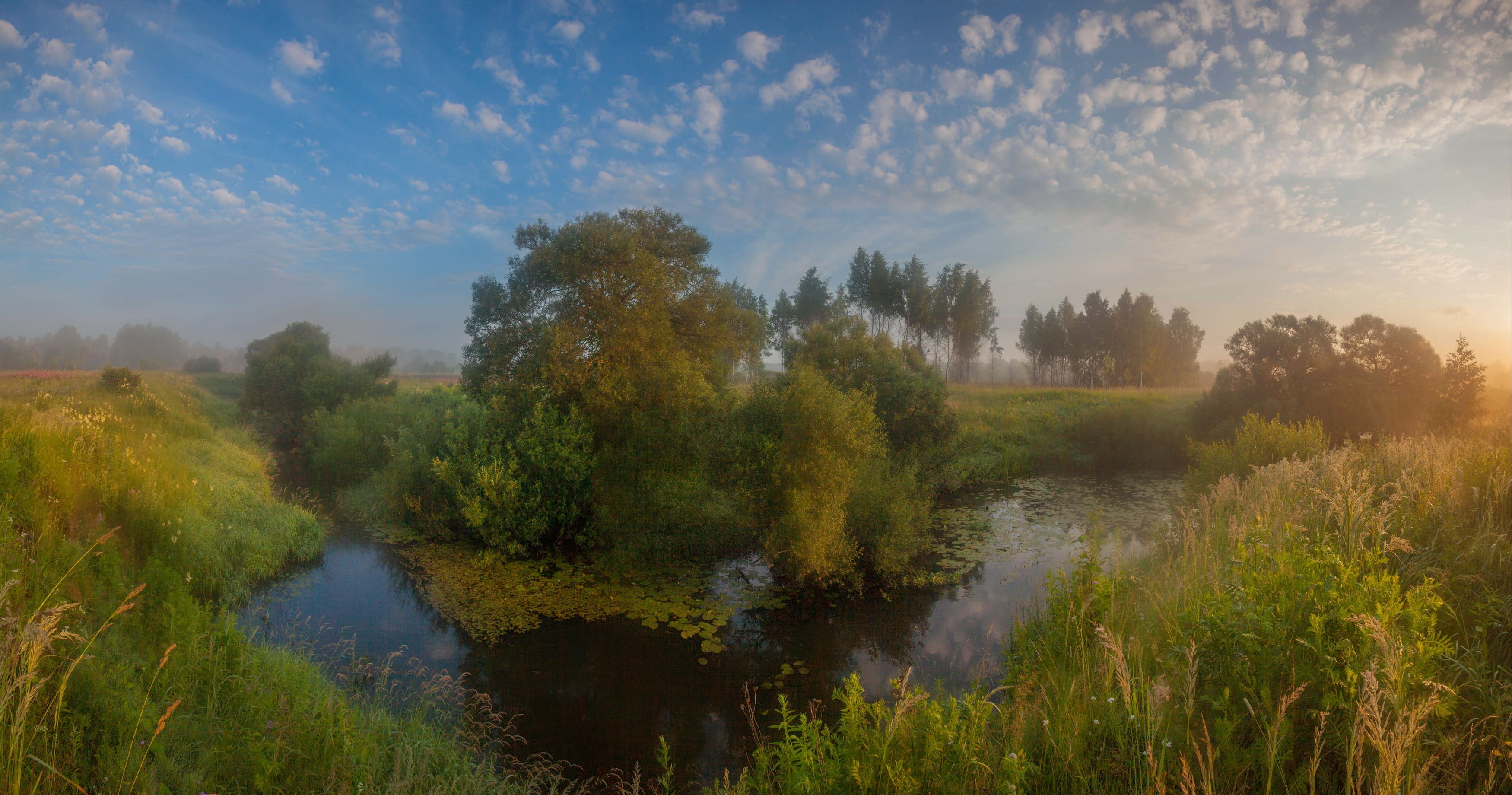 река, лето , туман , облака, Свистков Александр