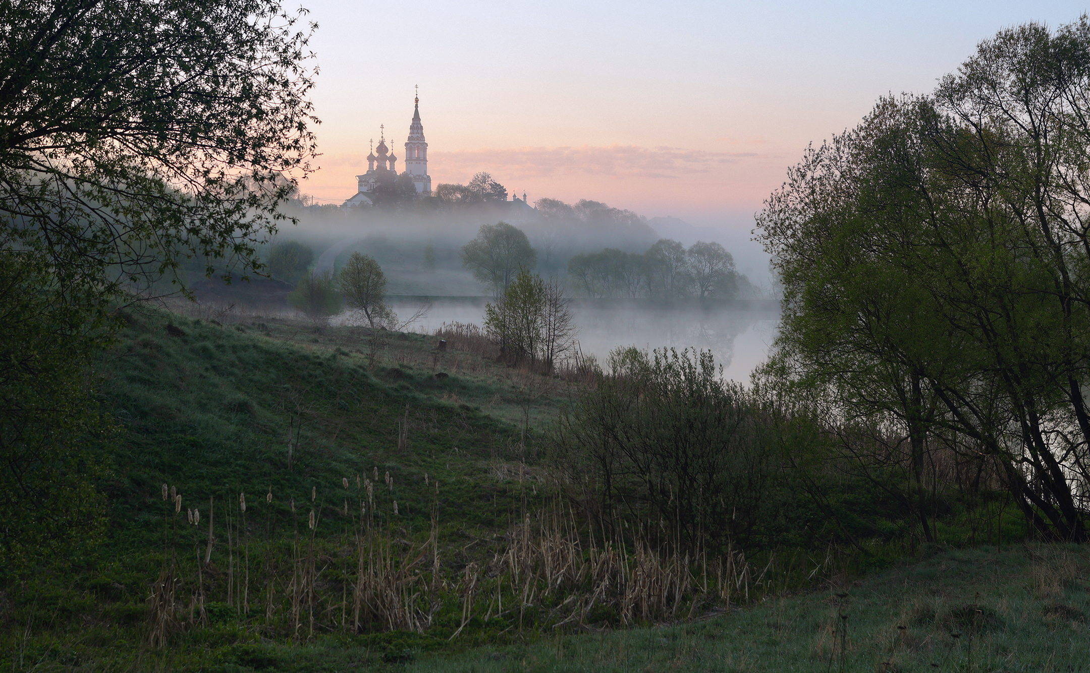 село, храм, валищево, утро, туман, Александр Стрельчук