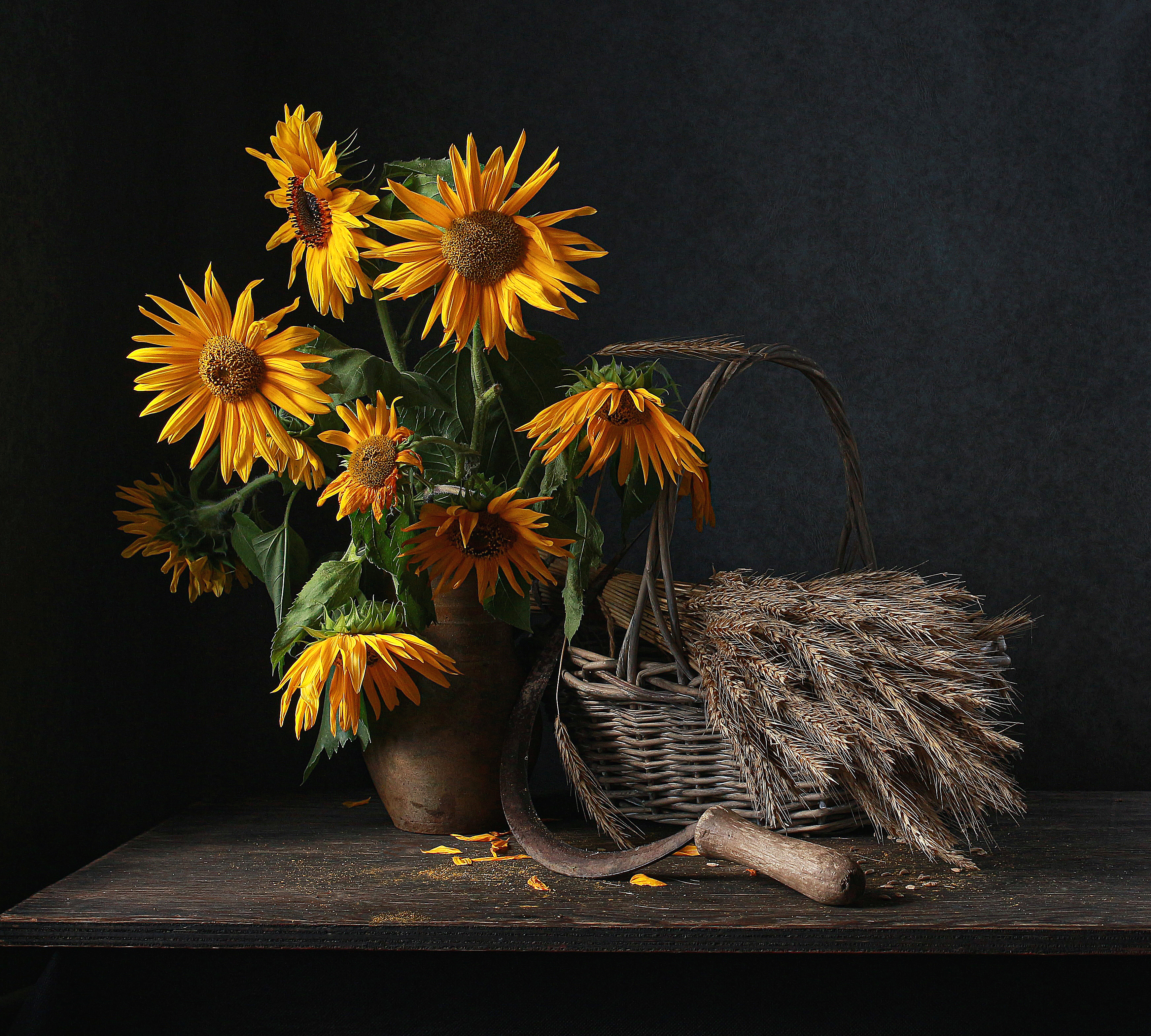 натюрморт, фотонатюрморт, still life, stillifefoto, лето, осень, подсолнухи, цветочный_натюрморт, серп, наталья_казанцева, Наталья Казанцева