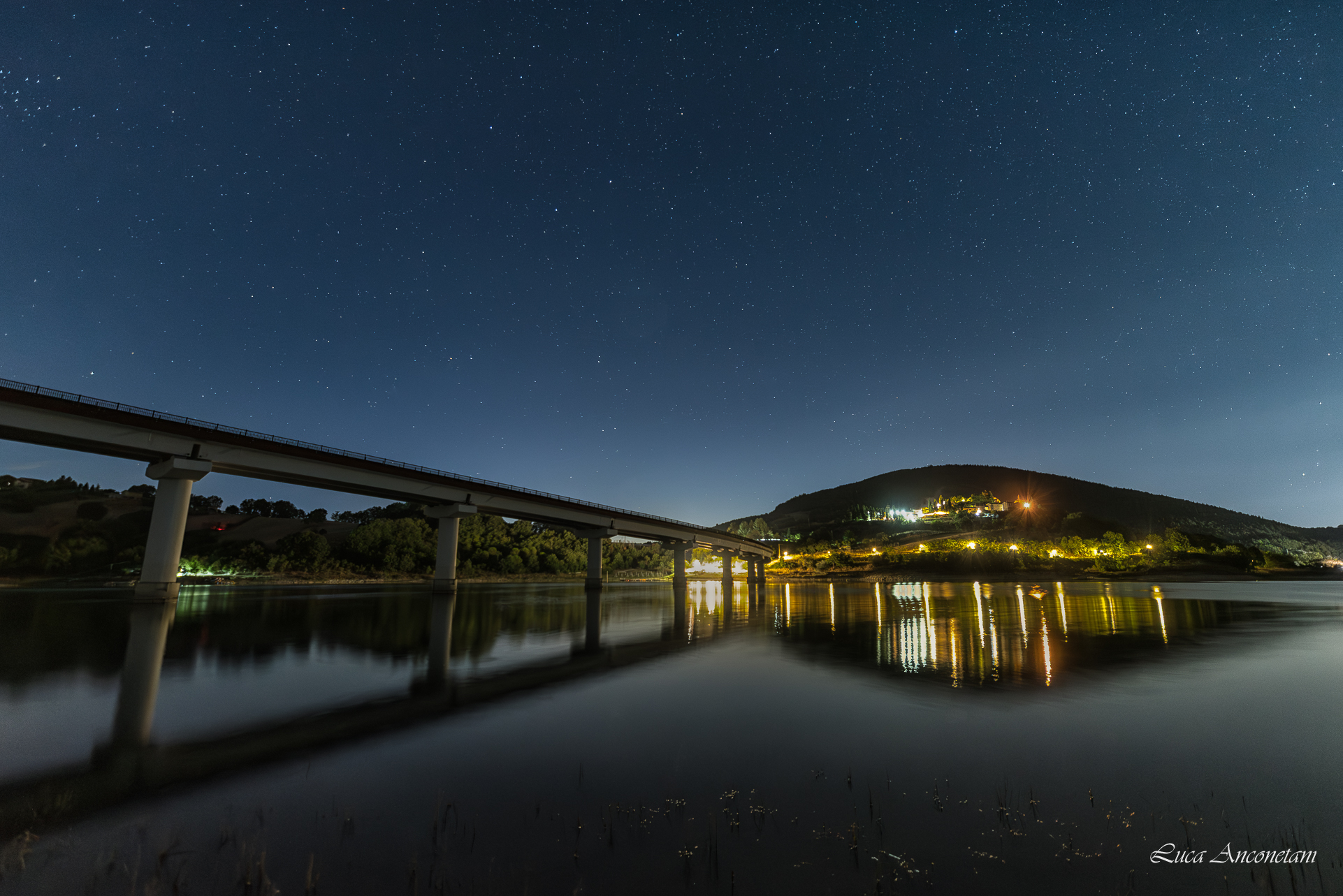 lake night water mc cingoli italy blu hour bridge long exp marche region, Anconetani Luca