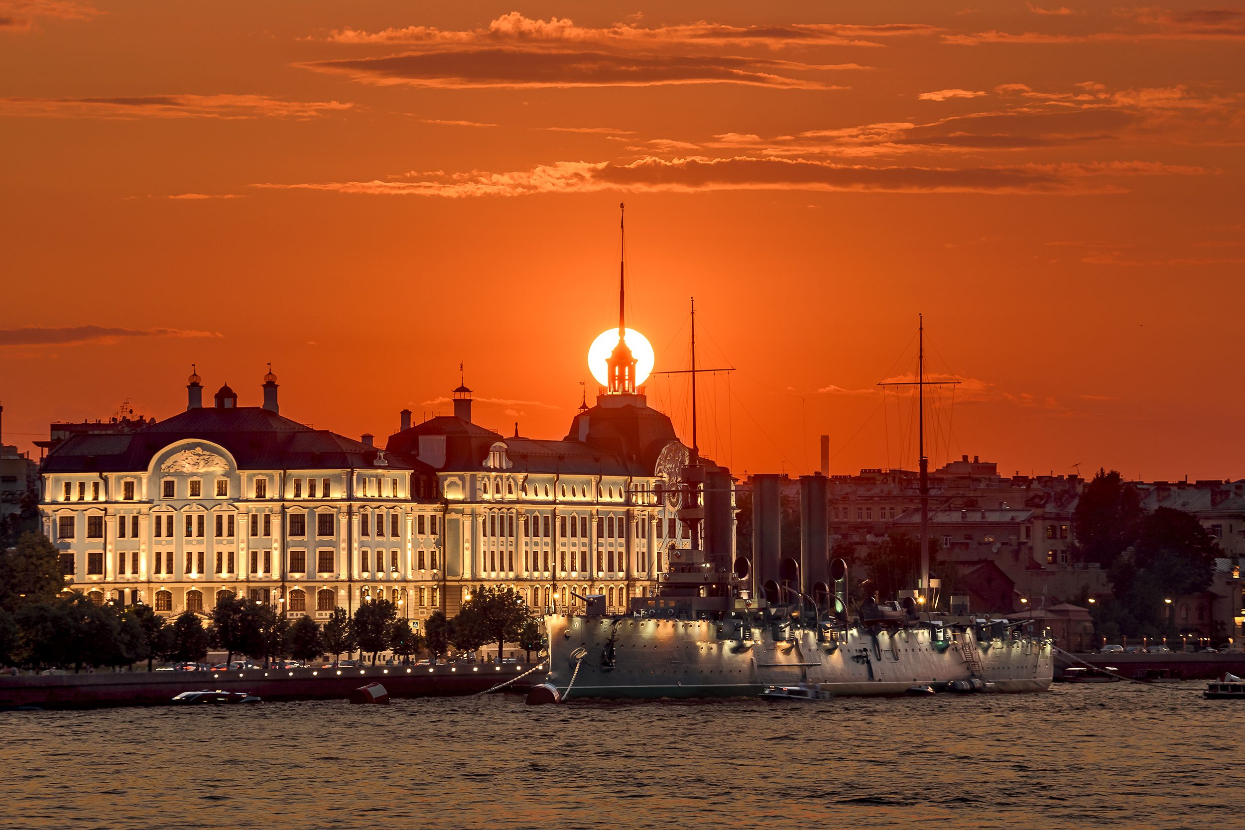 санкт-петербург, питер, город, ночной город, закат, нева, аврора, крейсер аврора, солнце, Zakharov Armen