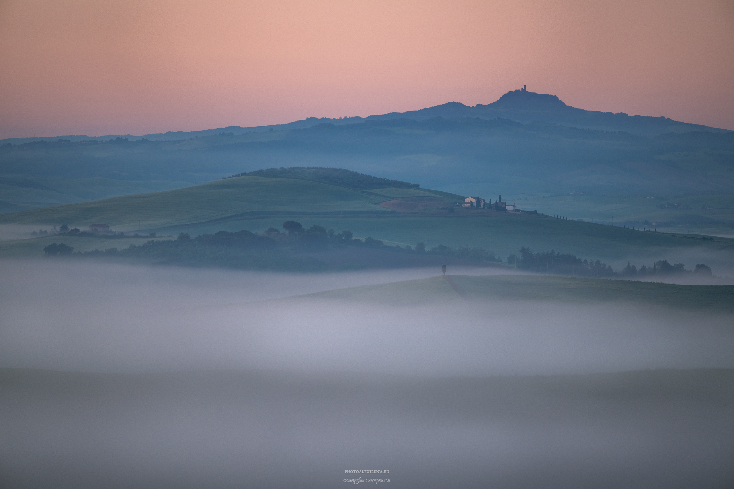 италия, тоскана, кипарисы, пейзаж, утро, туман, Александр Константинов