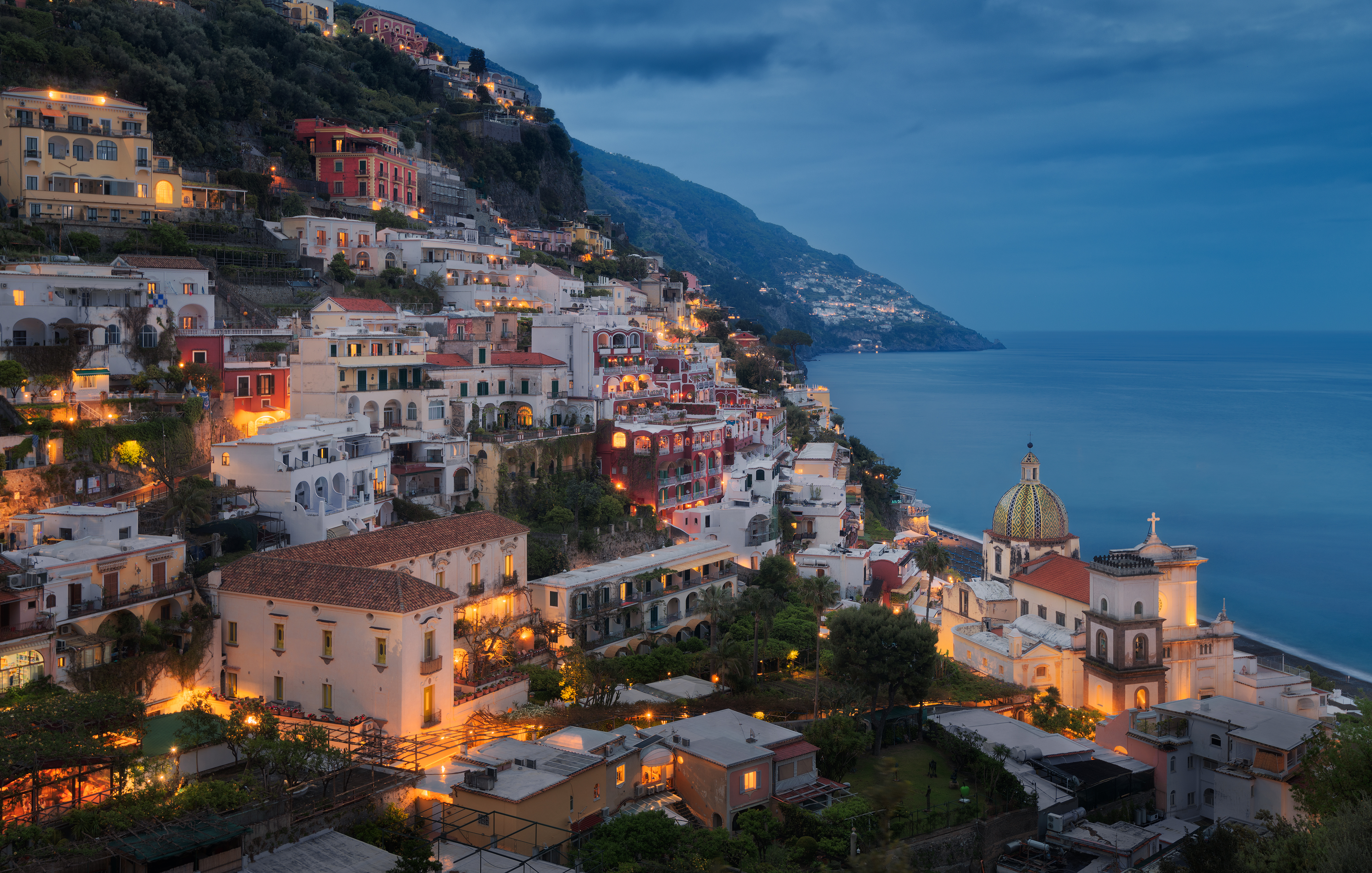 италия, позитано, амалфи, вечер, город, городок, село, бухта, закат, italy, italia, positano, amalfi, evening, sunset, blue hour, Эрнест Вахеди
