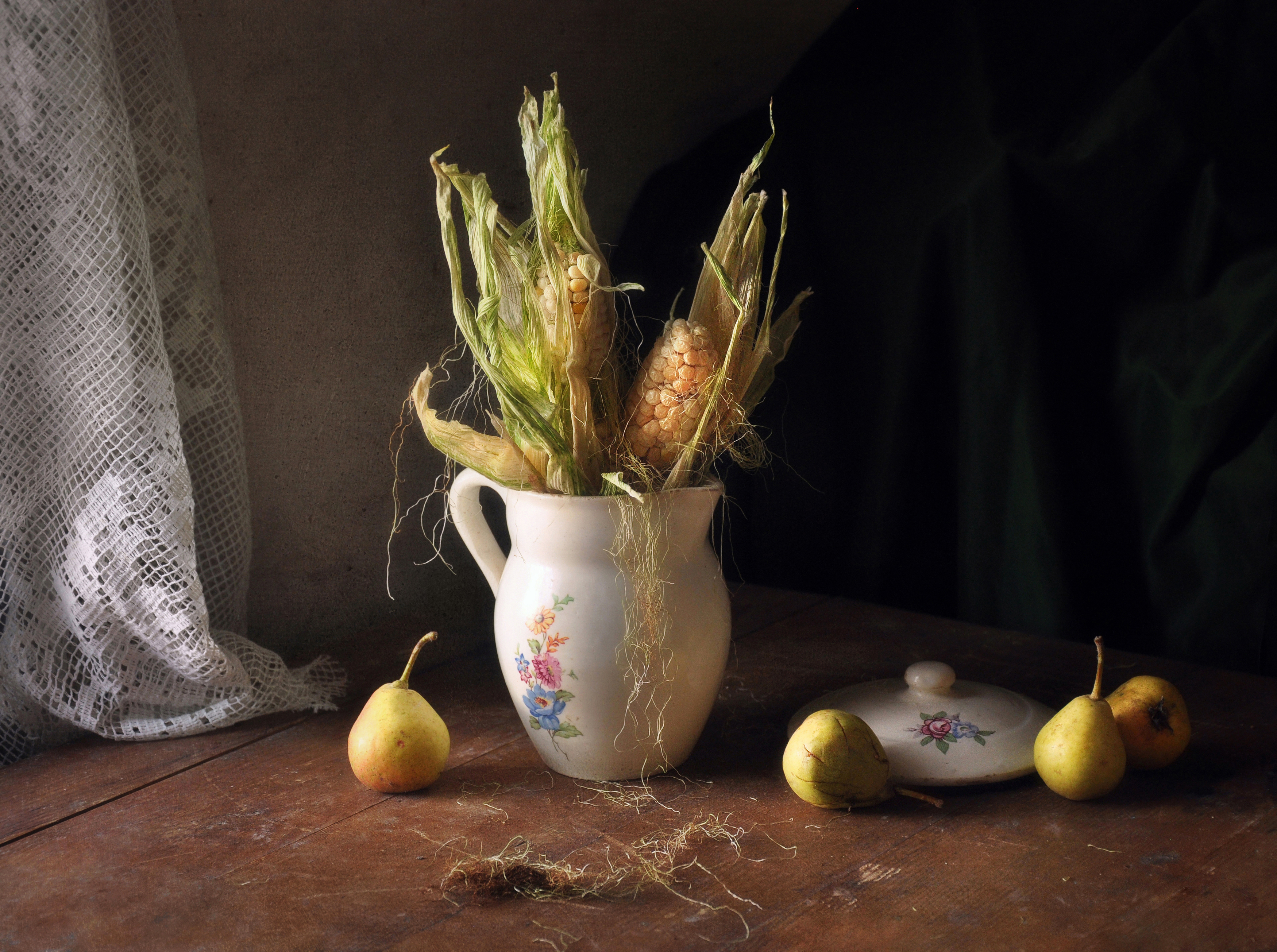 натюрморт, лето, август, груши, кукуруза, плоды, Буглак Инна