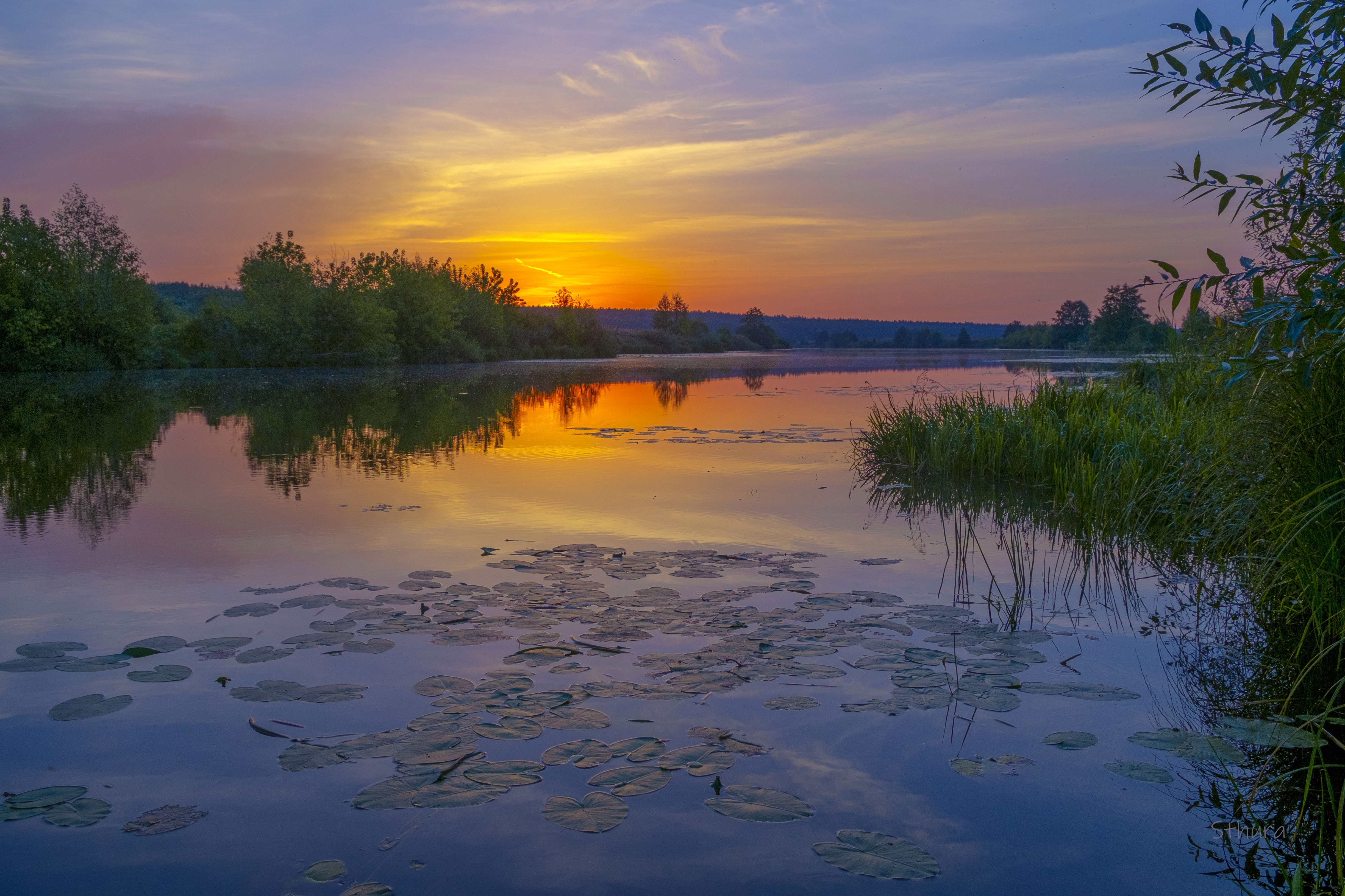 лето озеро рассвет облака отражение природа пейзаж, Александр Строков