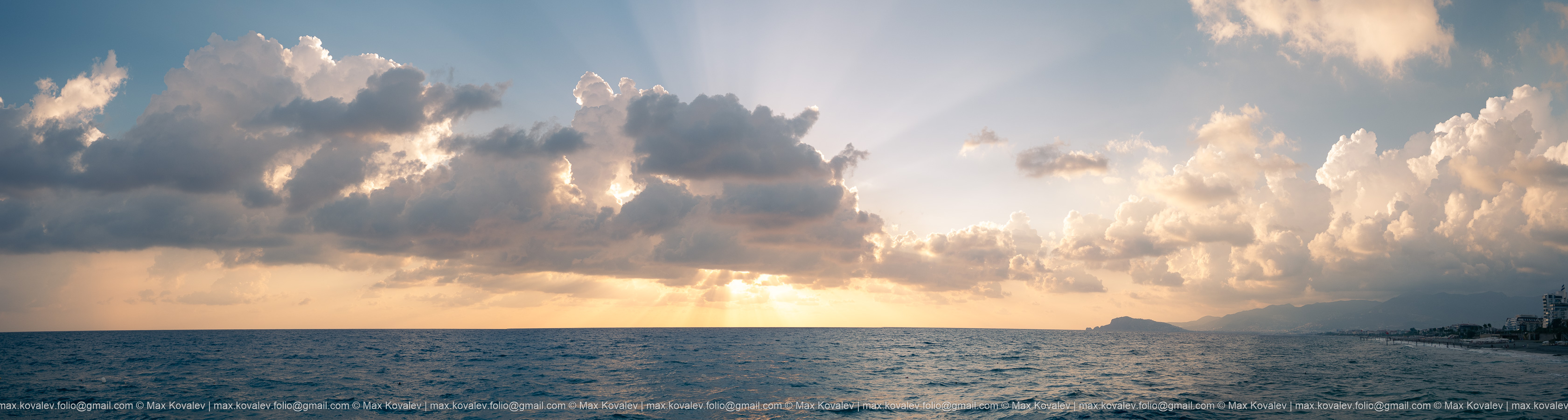 coast, nature, sea, water, берег моря, вода, море, побережье, природа, закат, луч, облако, туча, cloud, sunset, panorama, панорама, ray, Ковалёв Максим