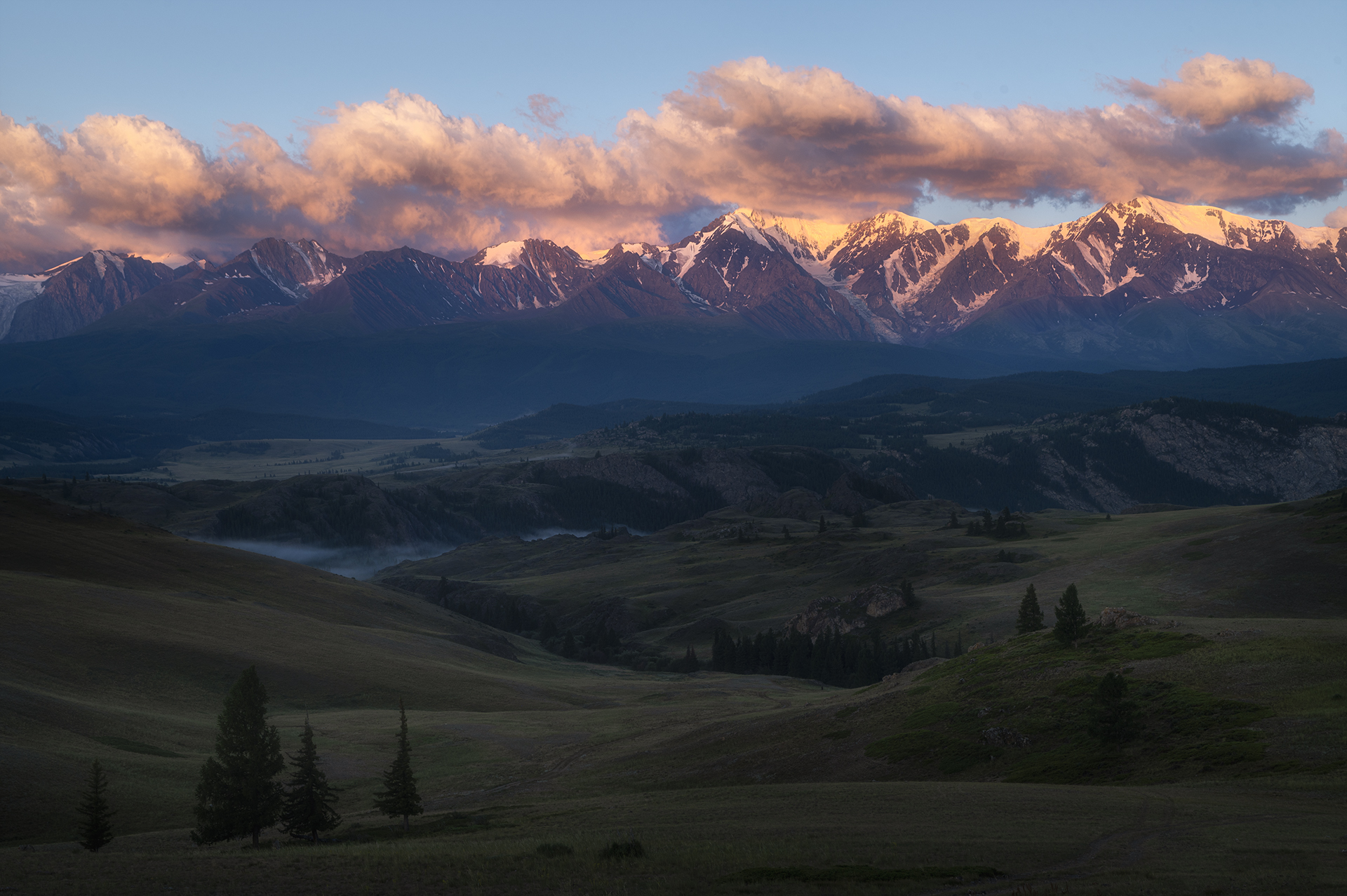 северо-чуйский хребет, рассвет, ледник актру, горный алтай, Андреева Светлана