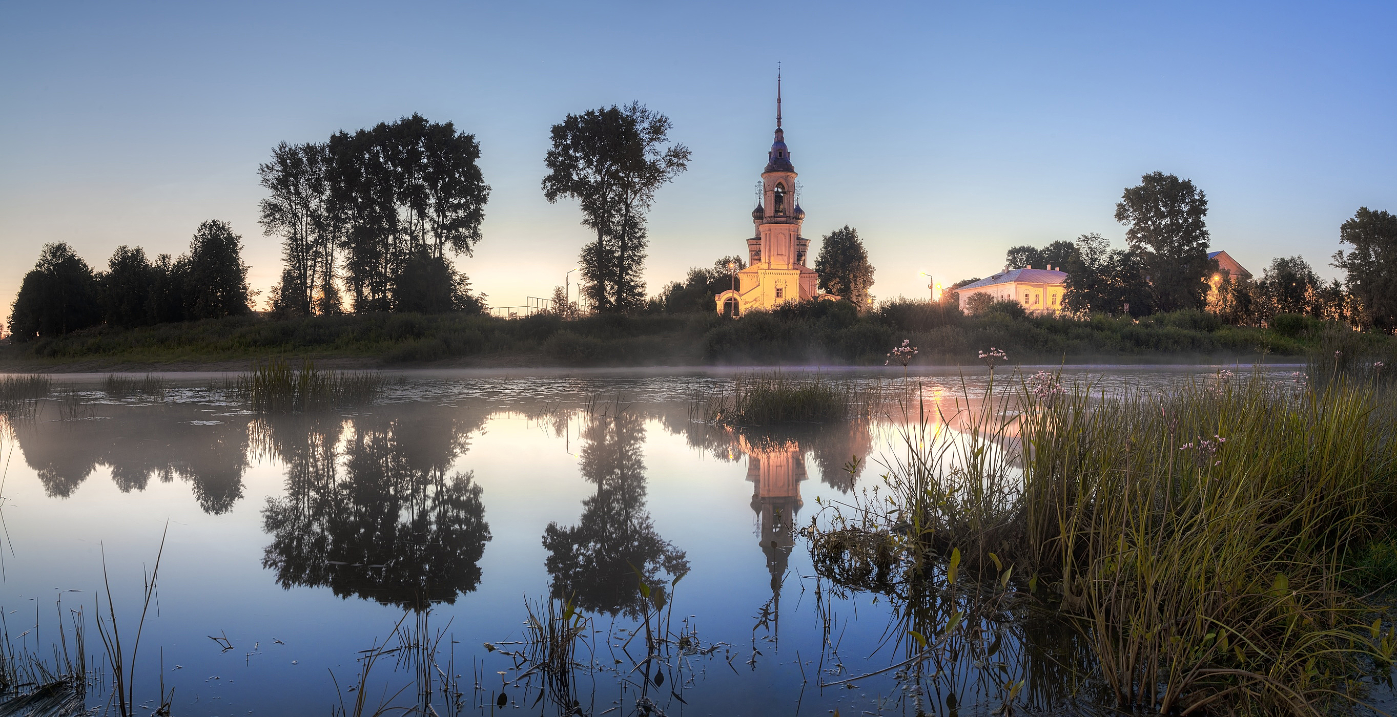лето, утро, река, туман, церковь, Гармашов Сергей