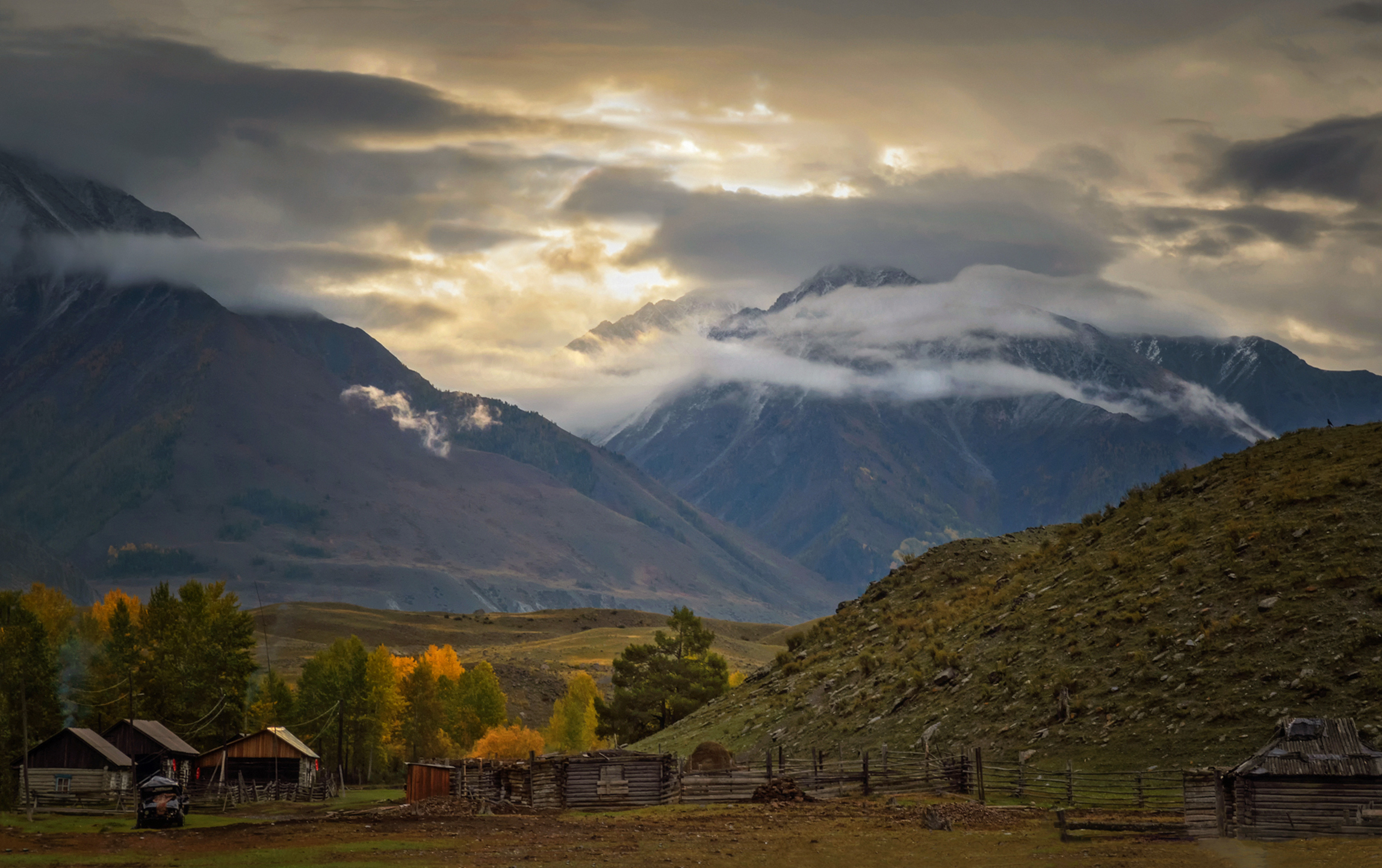 горный алтай, осень, горы, туман, деревня аргут, Lora Pavlova