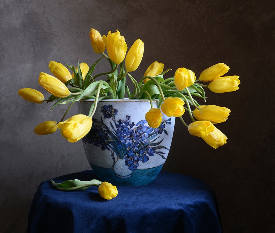 тюльпаны, цветы, натюрморт, весна, вангог, ваза, Elena
