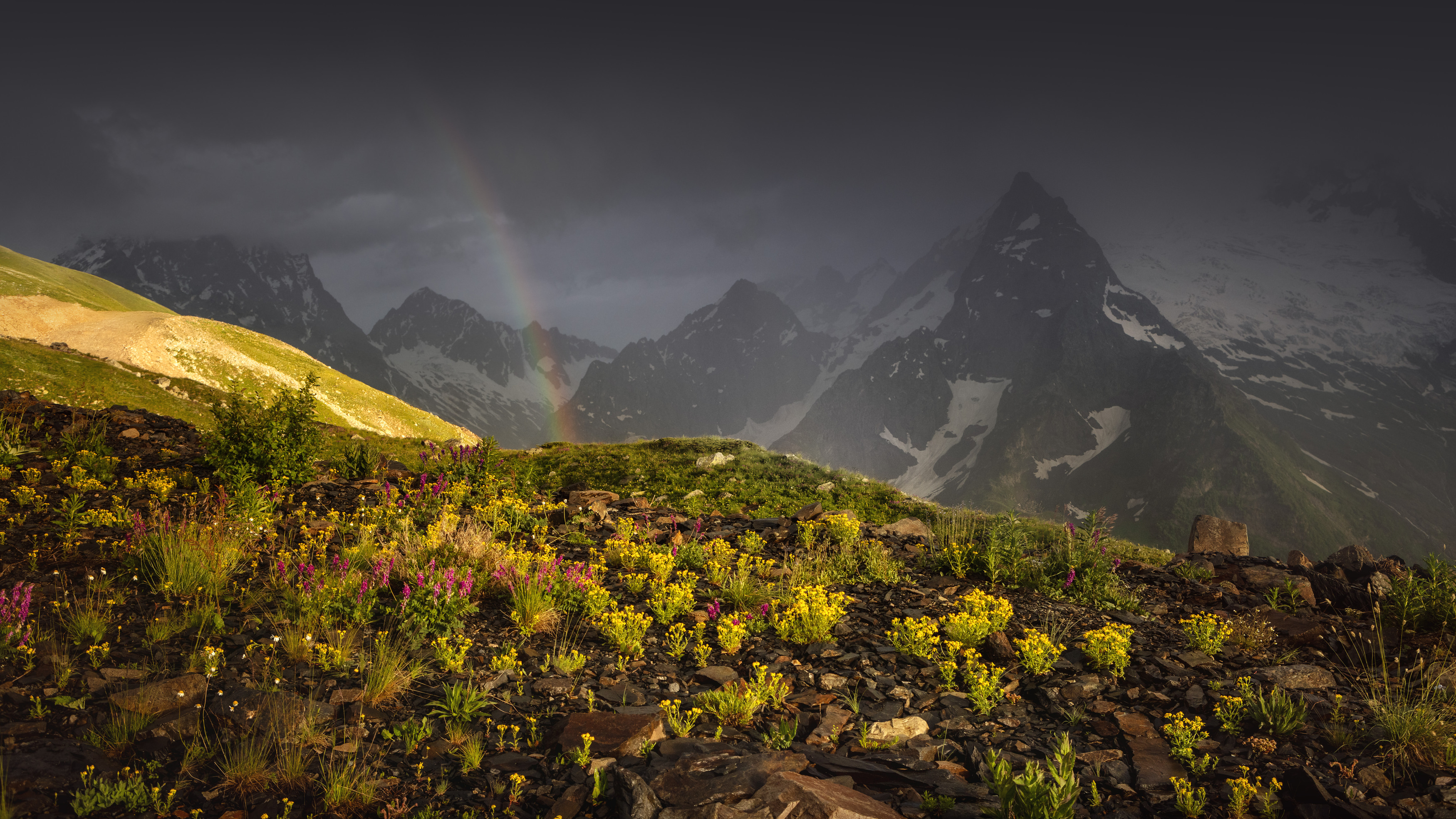 кавказ, кчр, горы, закат, радуга, домбай, Дмитрий Купрацевич