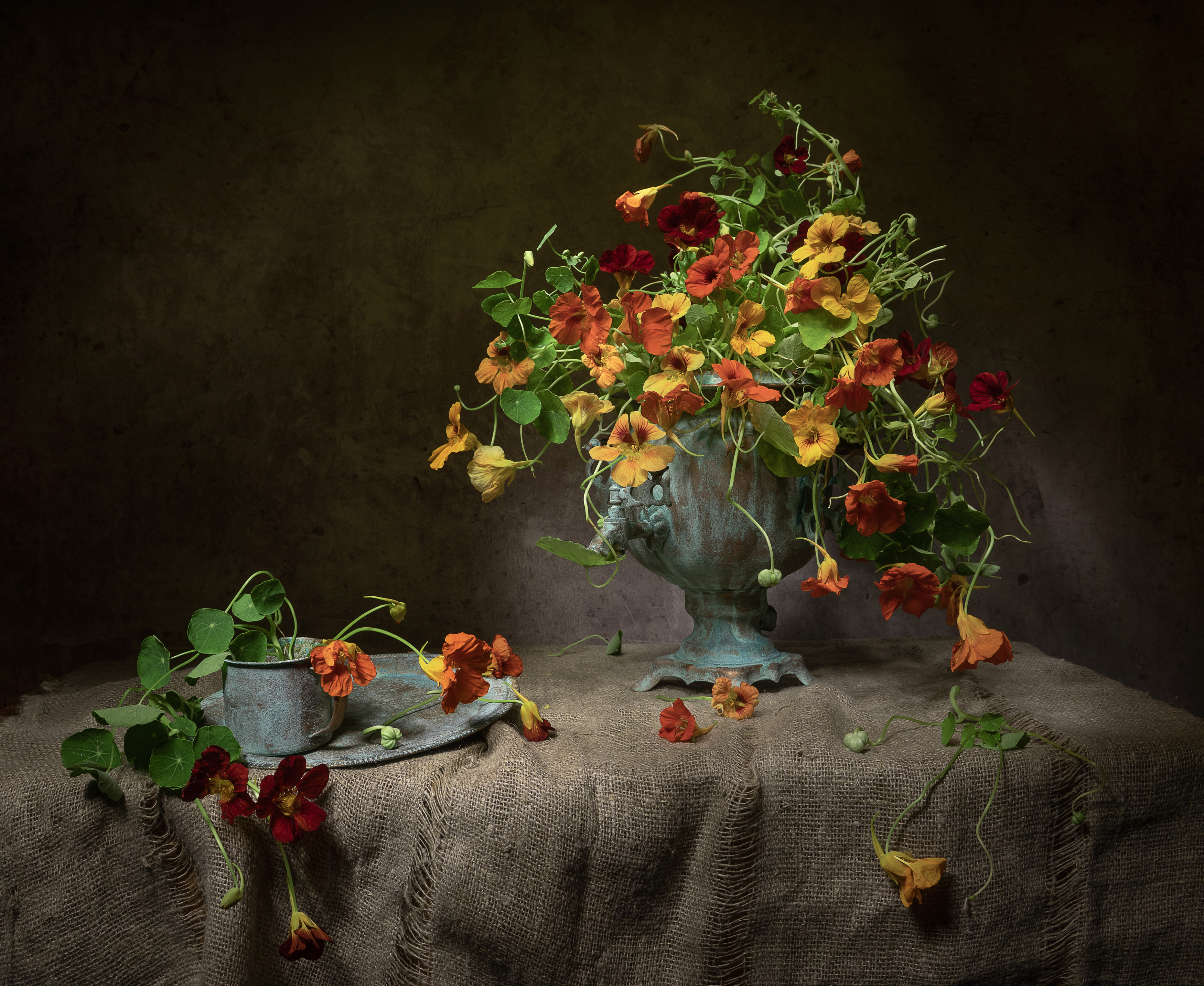 натюрморт, самовар, настурция, Татьяна Феденкова