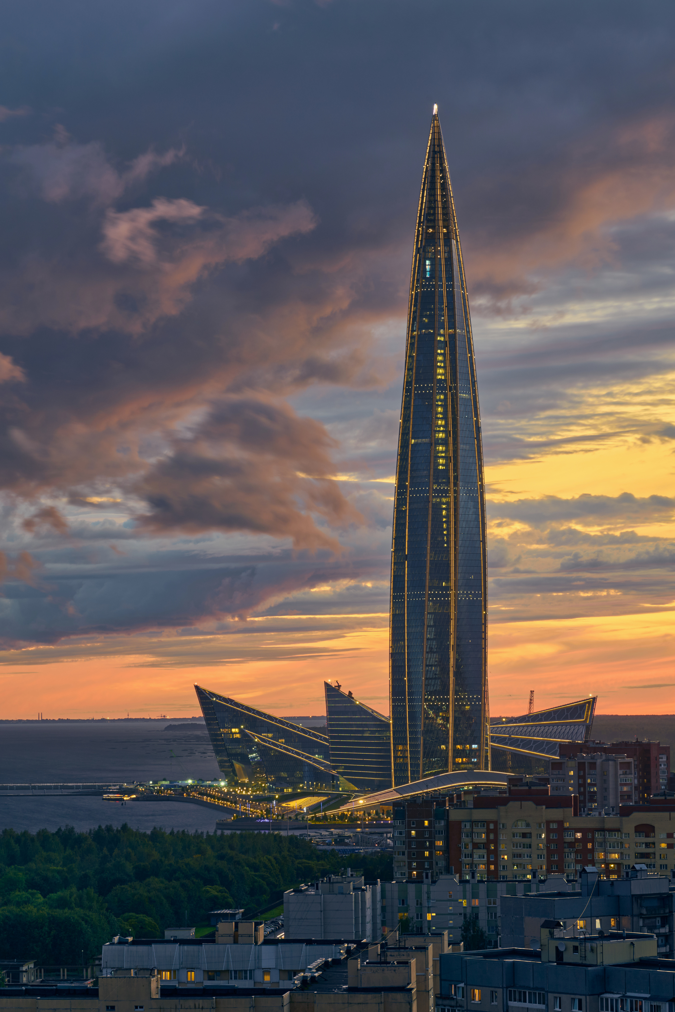 санкт-петербург, лахта центр, лахта, башня газпрома, газпром, городской закат, небо,, Александр Байдуков