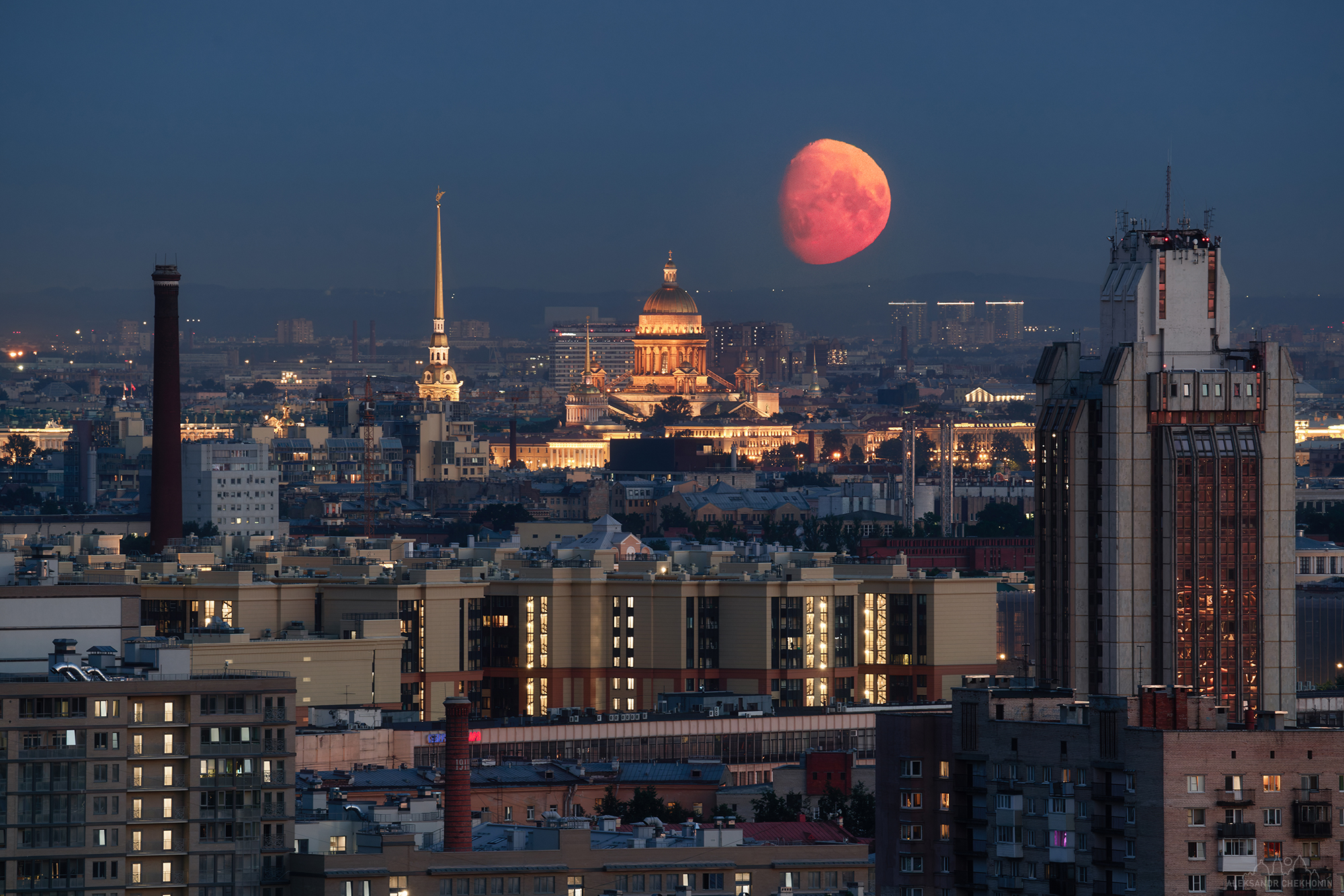 санкт-петербург, исаакиевский собор, петропавловская крепость, луна, Чехонин Александр