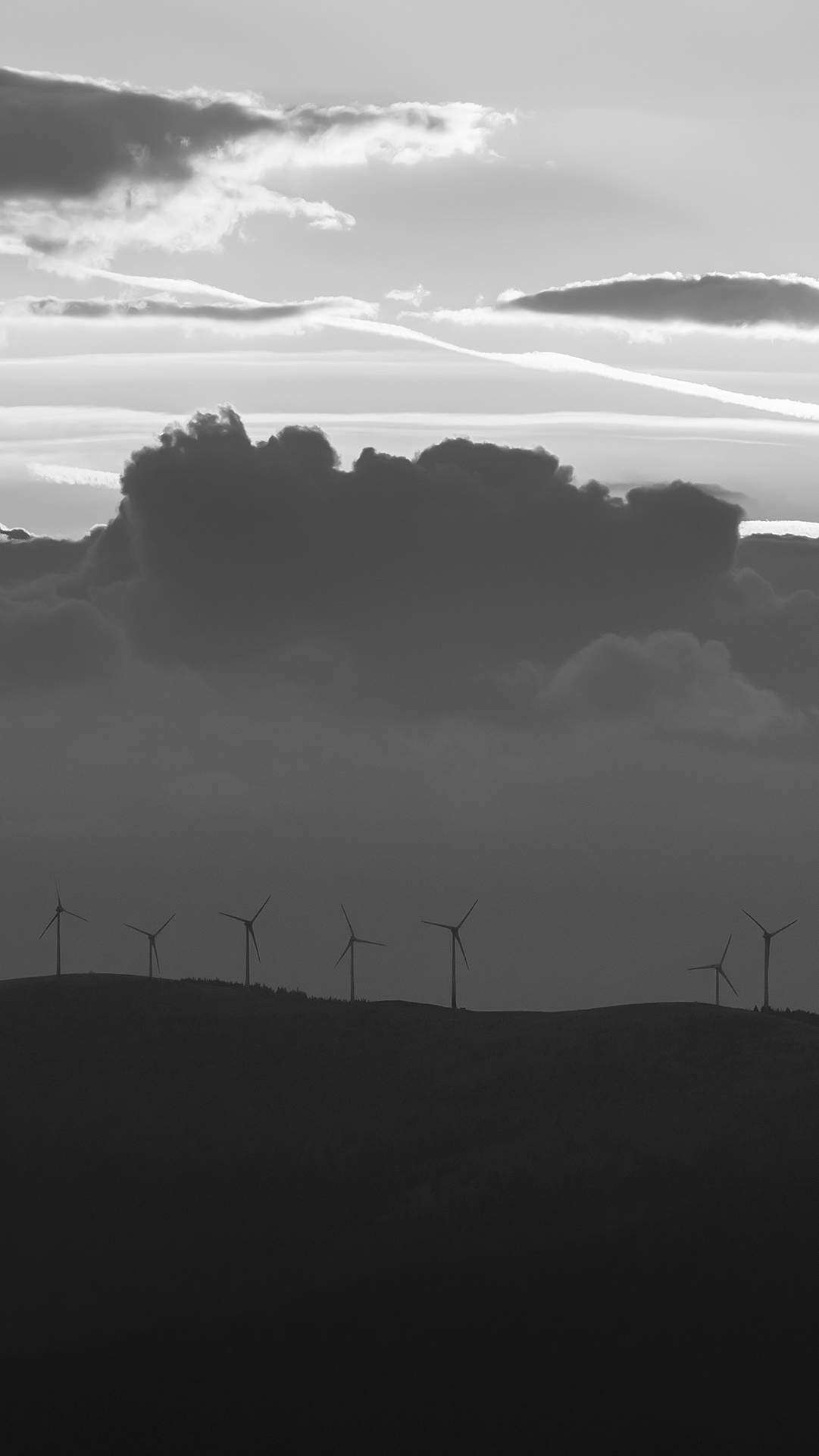BW windmills clouds mountains landscape nature, Yuri Merkulov