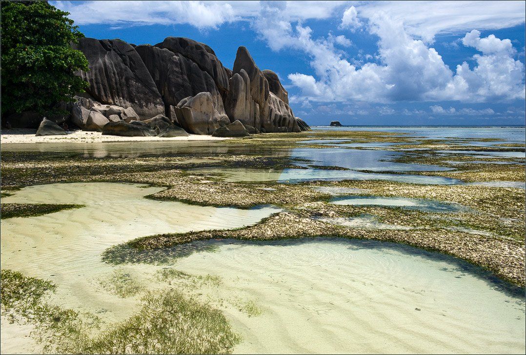 Вода, ла диг, Лагуна, Море, Небо, Облака, Океан, Пейзаж, Природа, сейшелы, Скалы, сурс даржан, Александр Константинов