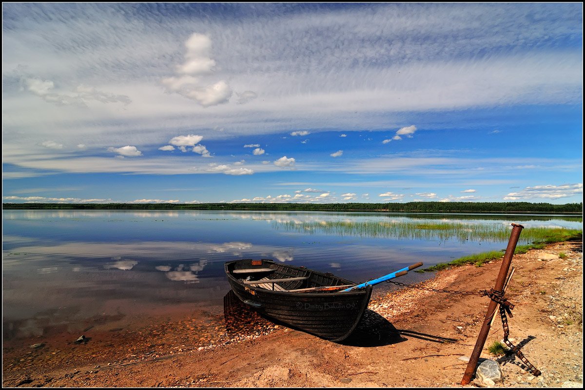 карелия, пейзаж, россия, озеро, лодка, небо, облака, Дмитрий Бакулин