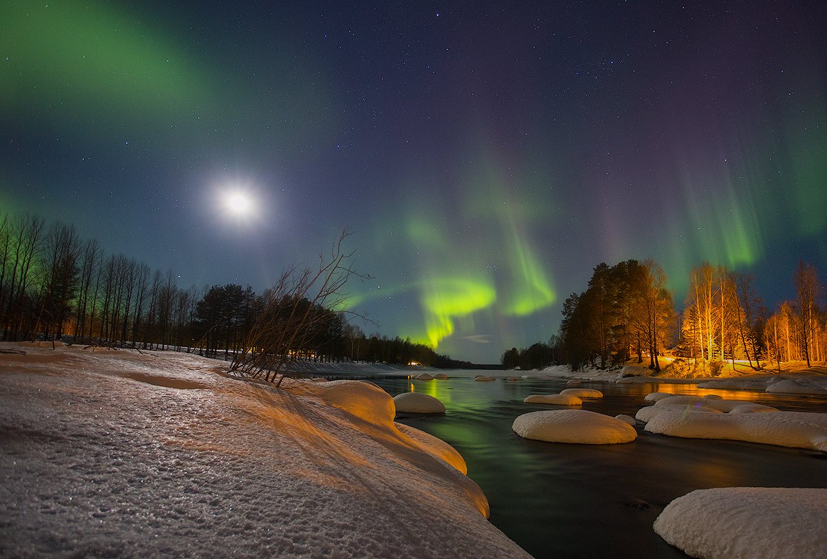 Aurora borealis, Вода, Небо, Ночной пейзаж, Ночь, Отражение, Полярное сияние, Швеция, Болдычев Алексей
