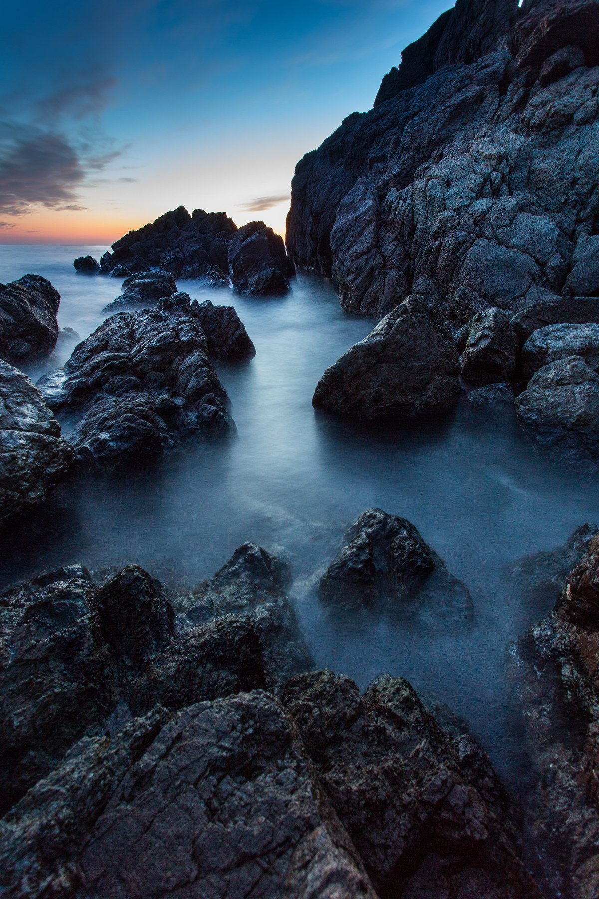 Blue, Coast, Long exposure, Rocks, Sea, Seascape, Sky, Sunset, Water, Берег, Вода, Закат, Камни, Море, Морской пейзаж, Alexey