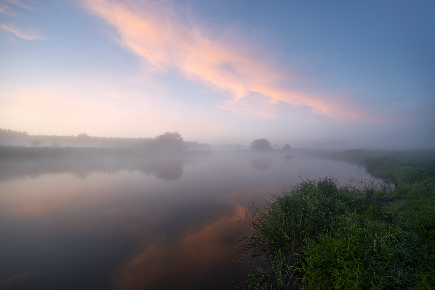 вечер,закат,река,туман,берег,небо,облака,отражение, Виталий Полуэктов