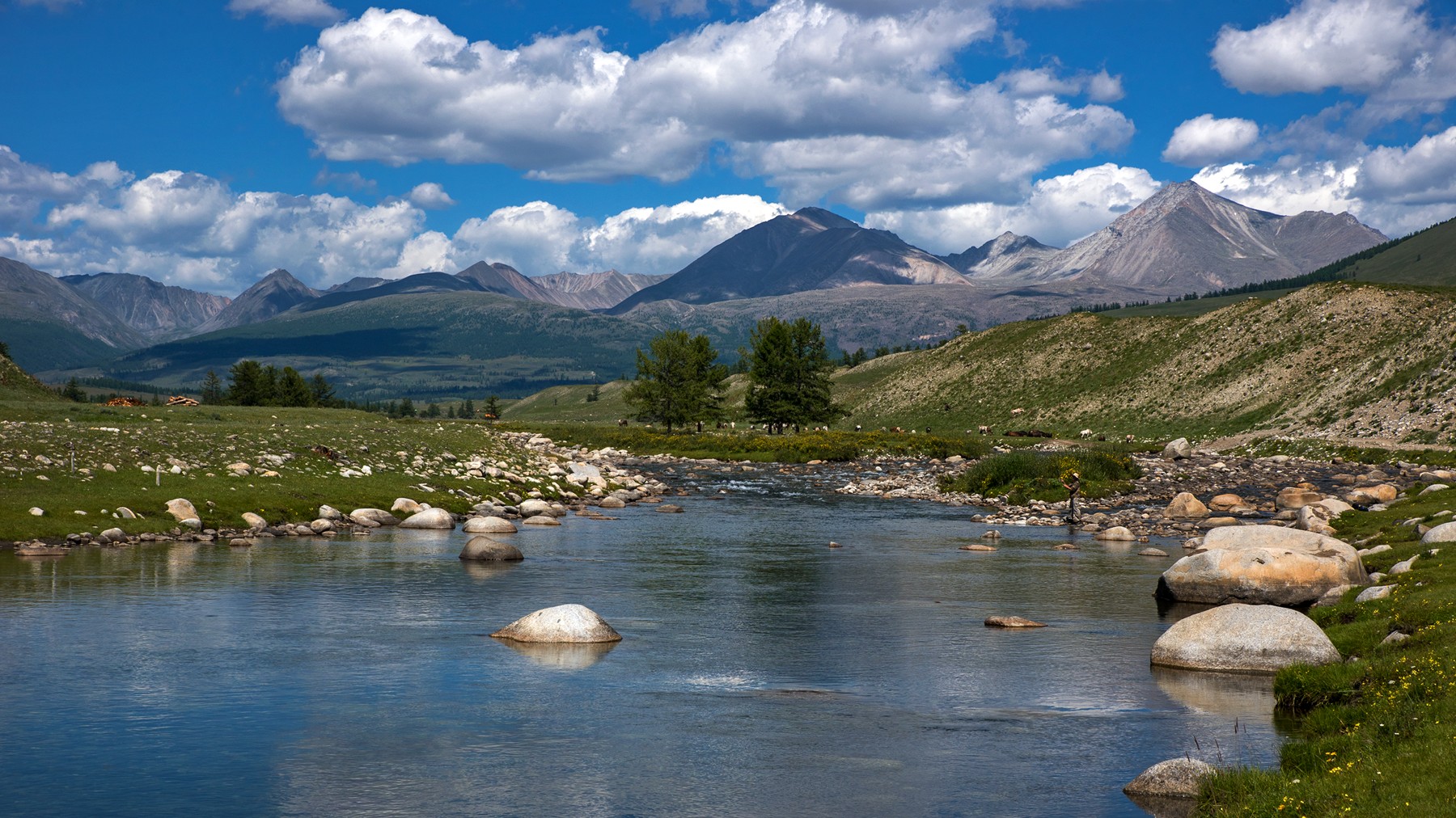 монголия, горы, лето, облака, озеро, горы, река, Юрий Мальцев