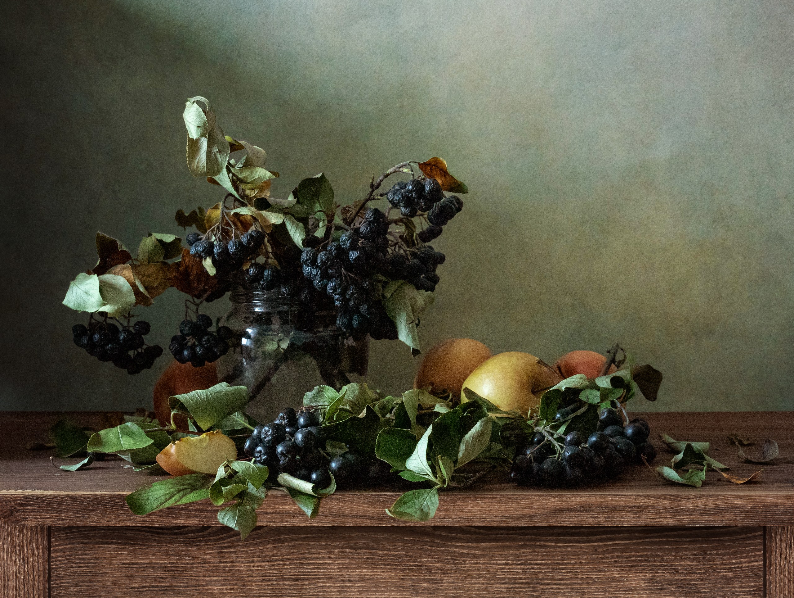 натюрморт, черноплодная рябина, гроздья рябины, Ирина Зиннурова