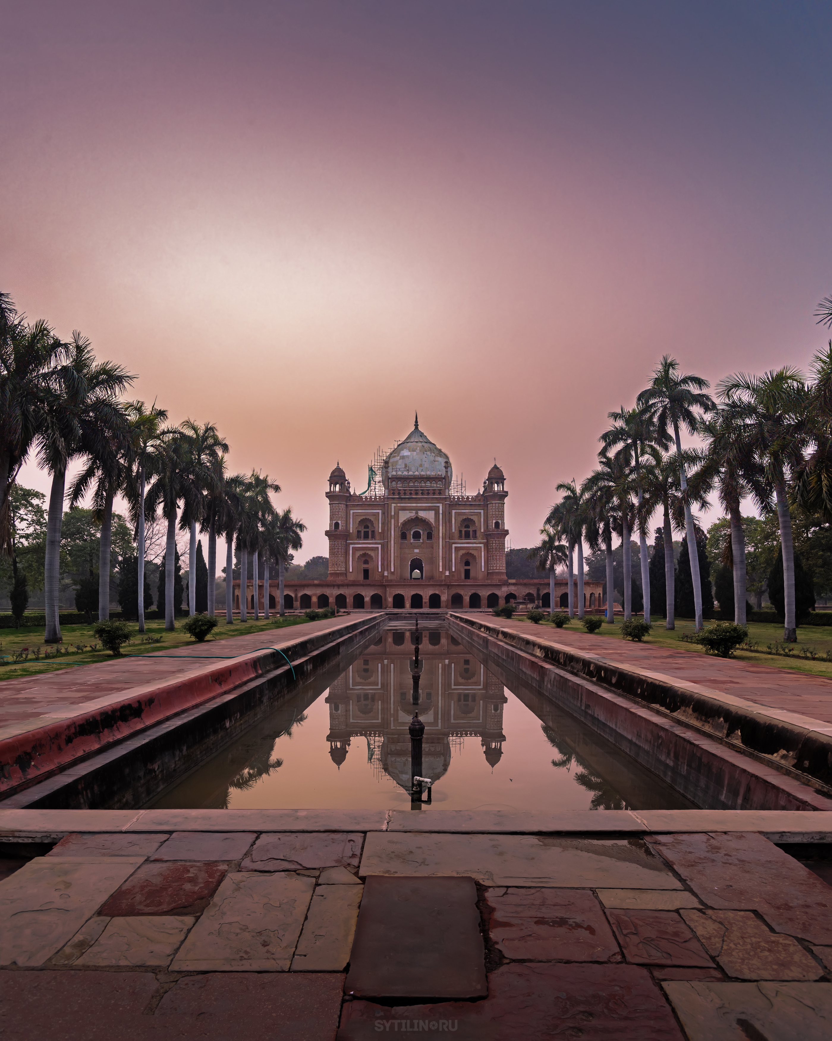 Гробница Сафдарджанга, Дели, Индия, Tomb of Safdar Jang, достопримечательность, туризм, сад, фонтан, вечер, вечерний, закат, розовый, мавзолей,, Сытилин Павел