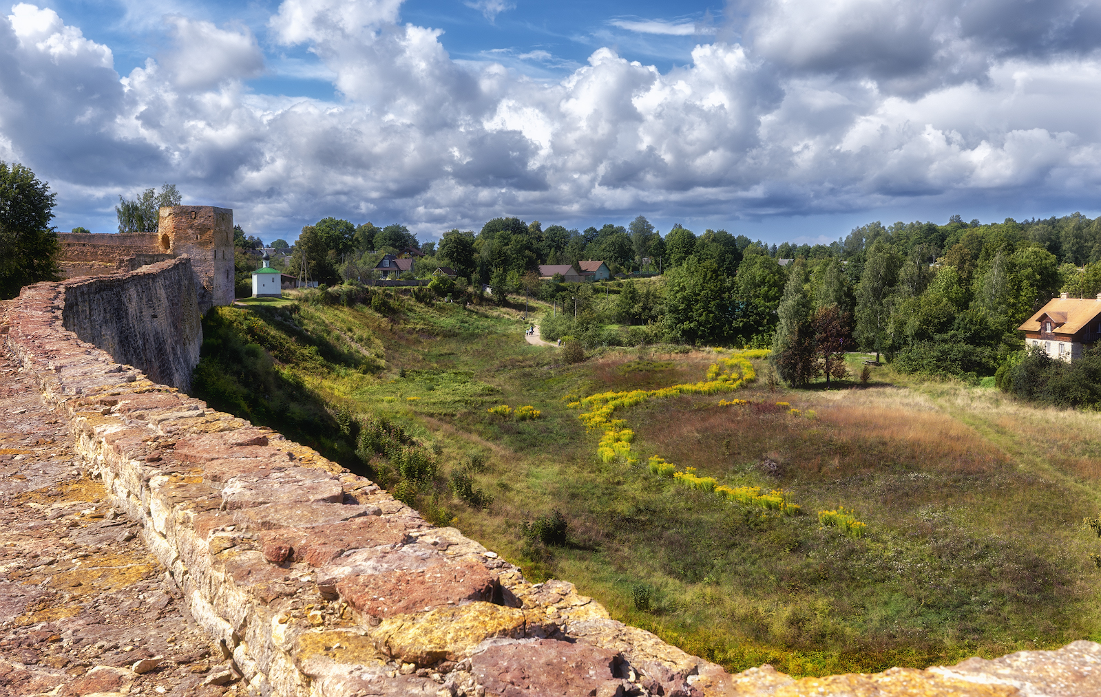 лето небо солнце облака трава дома, Константин Скороходов