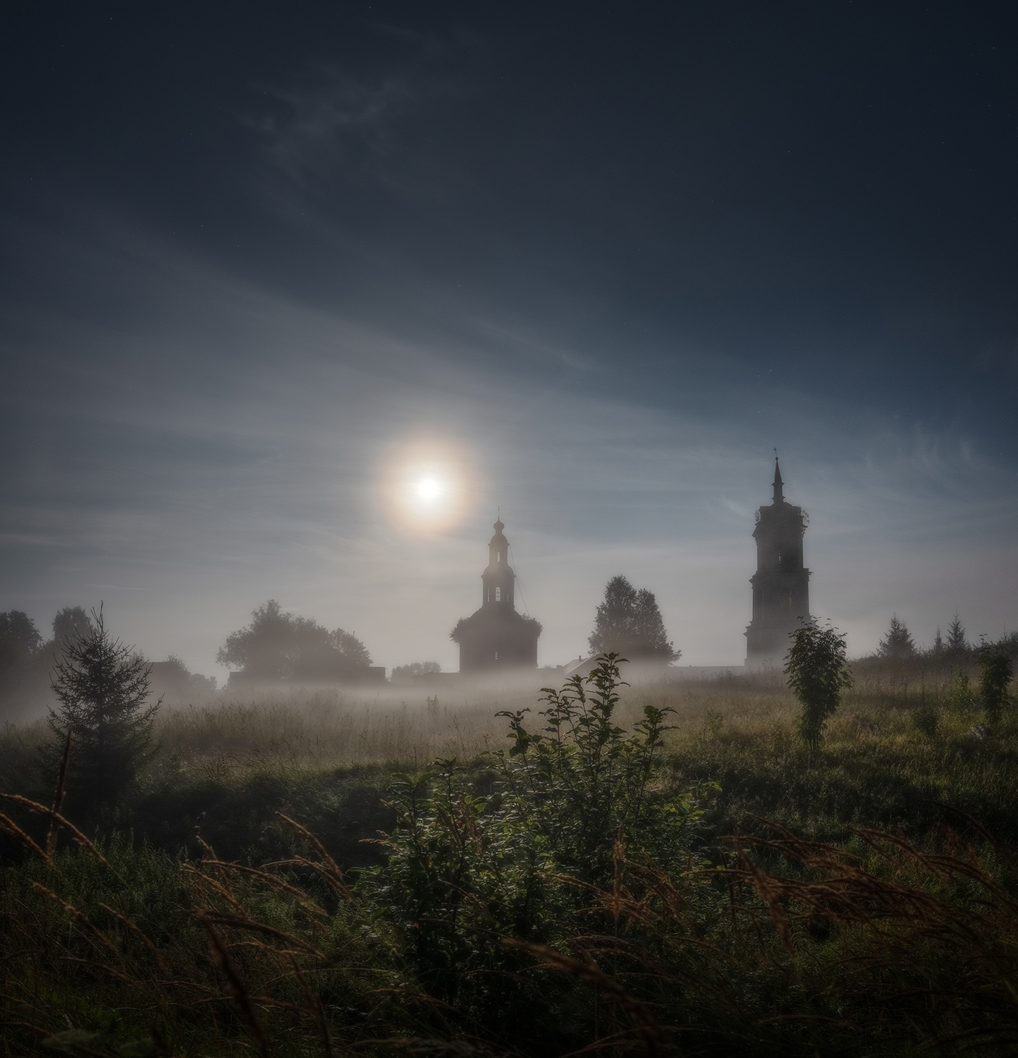 ночь, луна, село, церковь, Сергей Буторин