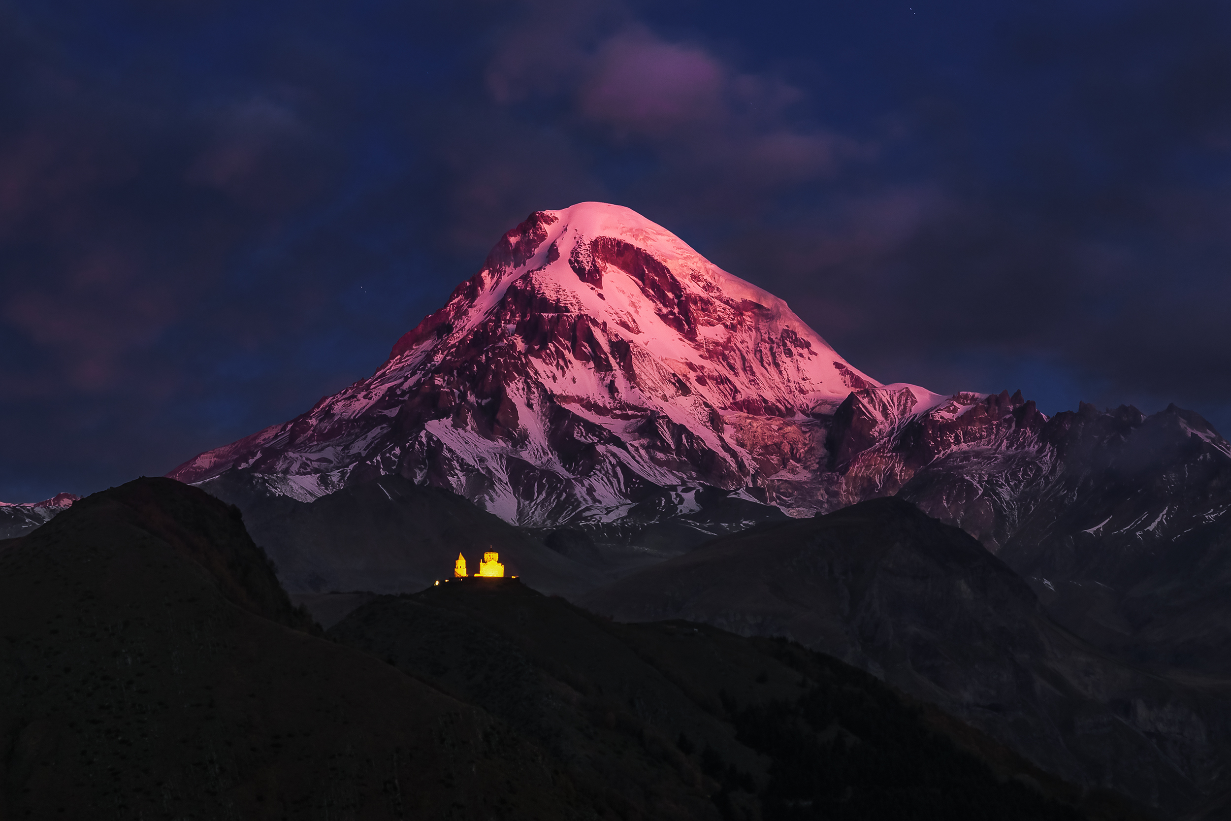 Кавказ, горы, Грузия, Georgia, гора, Казбек, рассвет в горах, горы на рассвете, mountains, Zakharov Armen