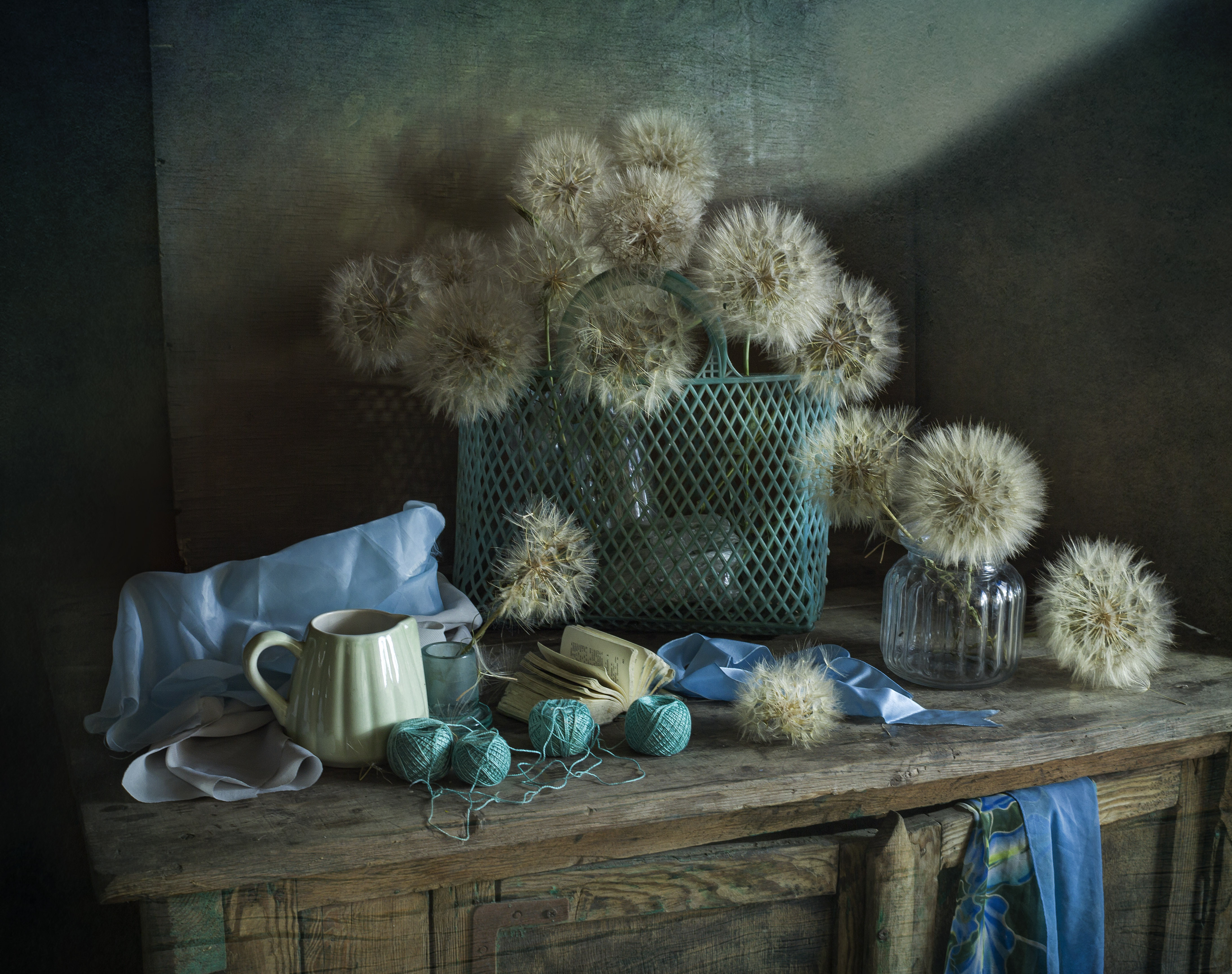 кошёлка, одуванчики, голубое, Зимина Лионелла