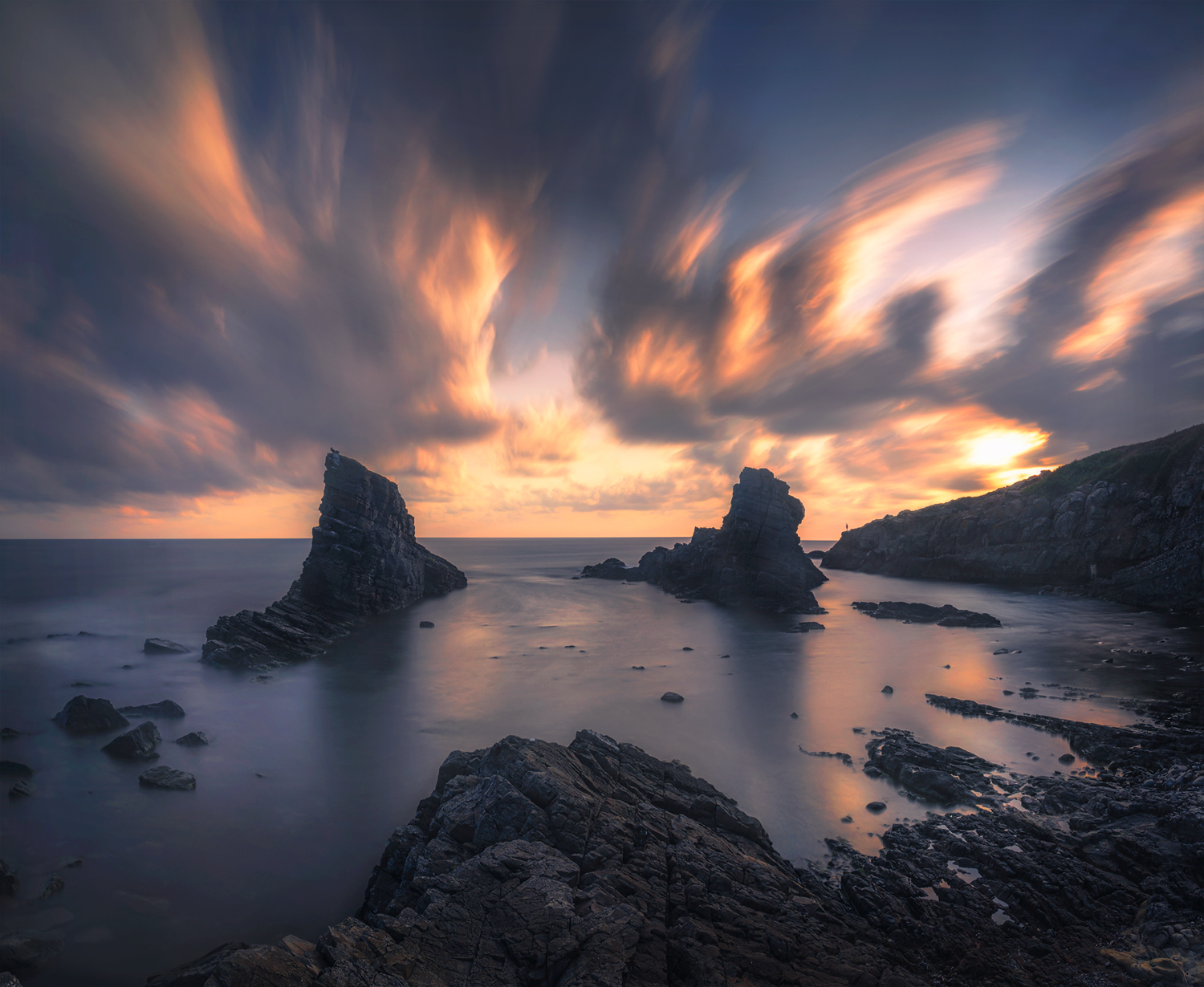 landscape nature scenery sea light morning sunrise down colors rocks clouds sun view sky  пейзаж море рассвет, Александър Александров