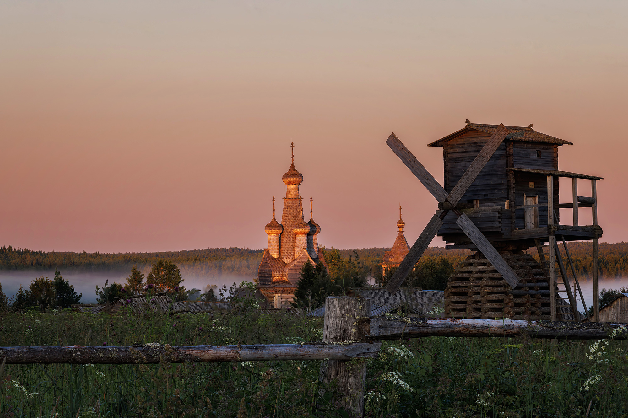 кимжа, мельница, церковь, рассвет, Морозов Сергей