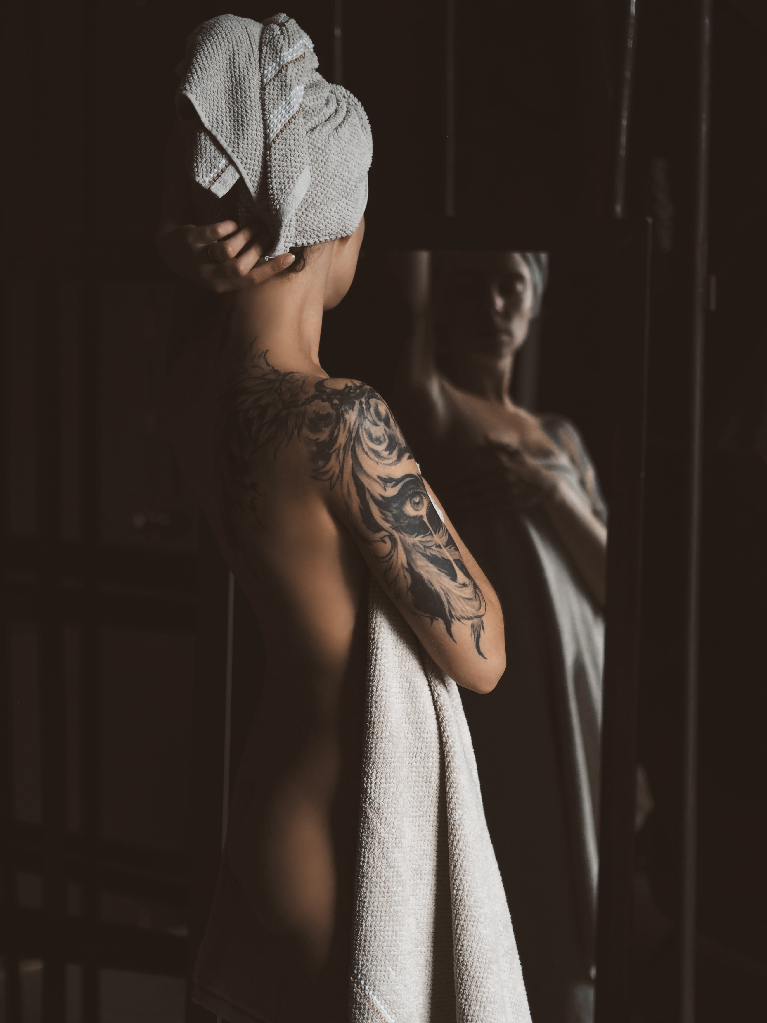 Девушка, ню, прекрасная, полотенце, зеркало, обнажённая, Вязовцев Андрей