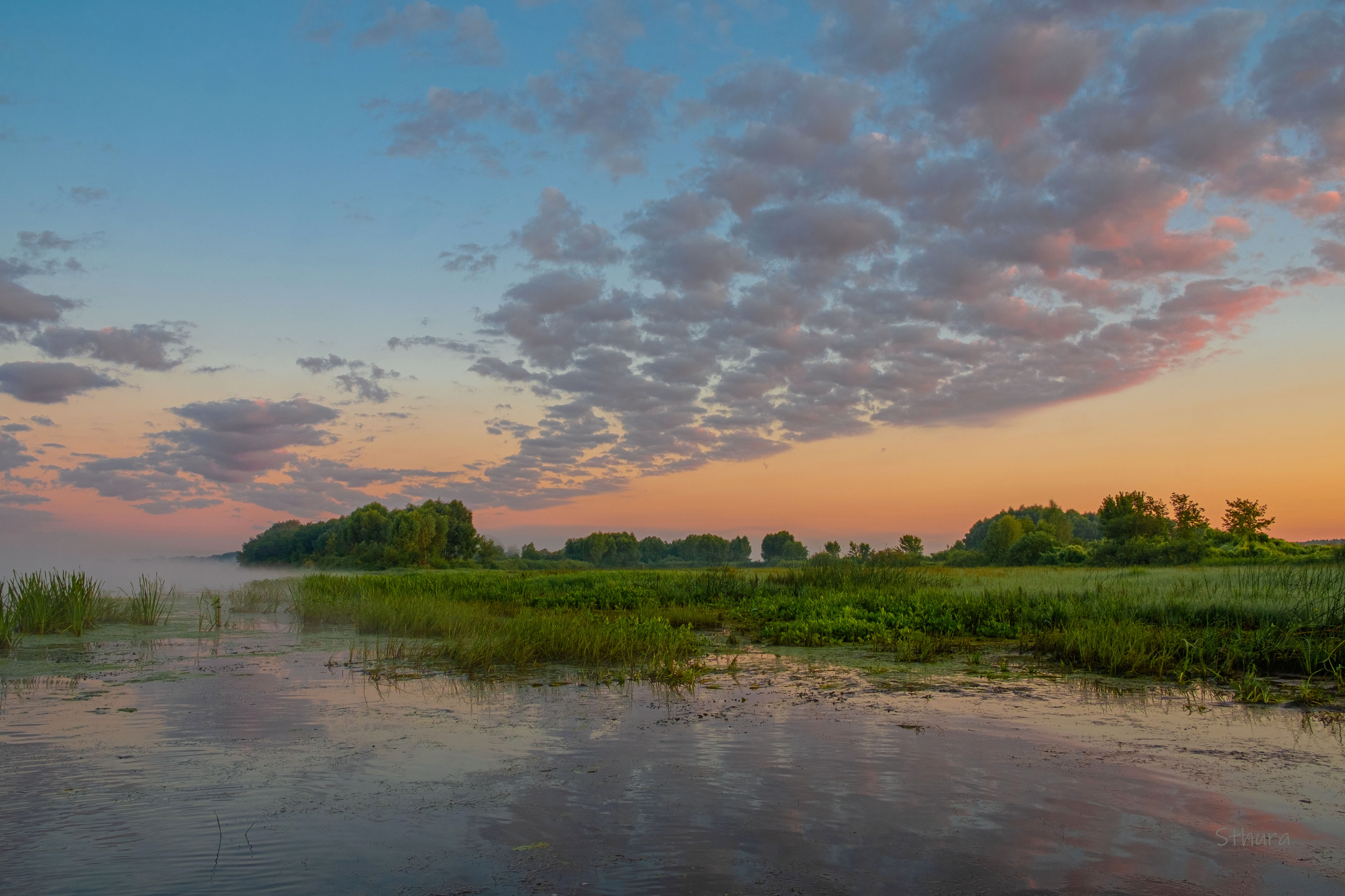 лето река облака туман природа пейзаж, Александр Строков