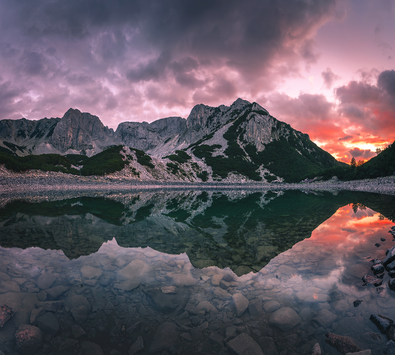 landscape, nature, scenery, summer, sunset, lake, reflection, clouds, mountain, peak, пейзаж, закат, горы, озеро, Александър Александров