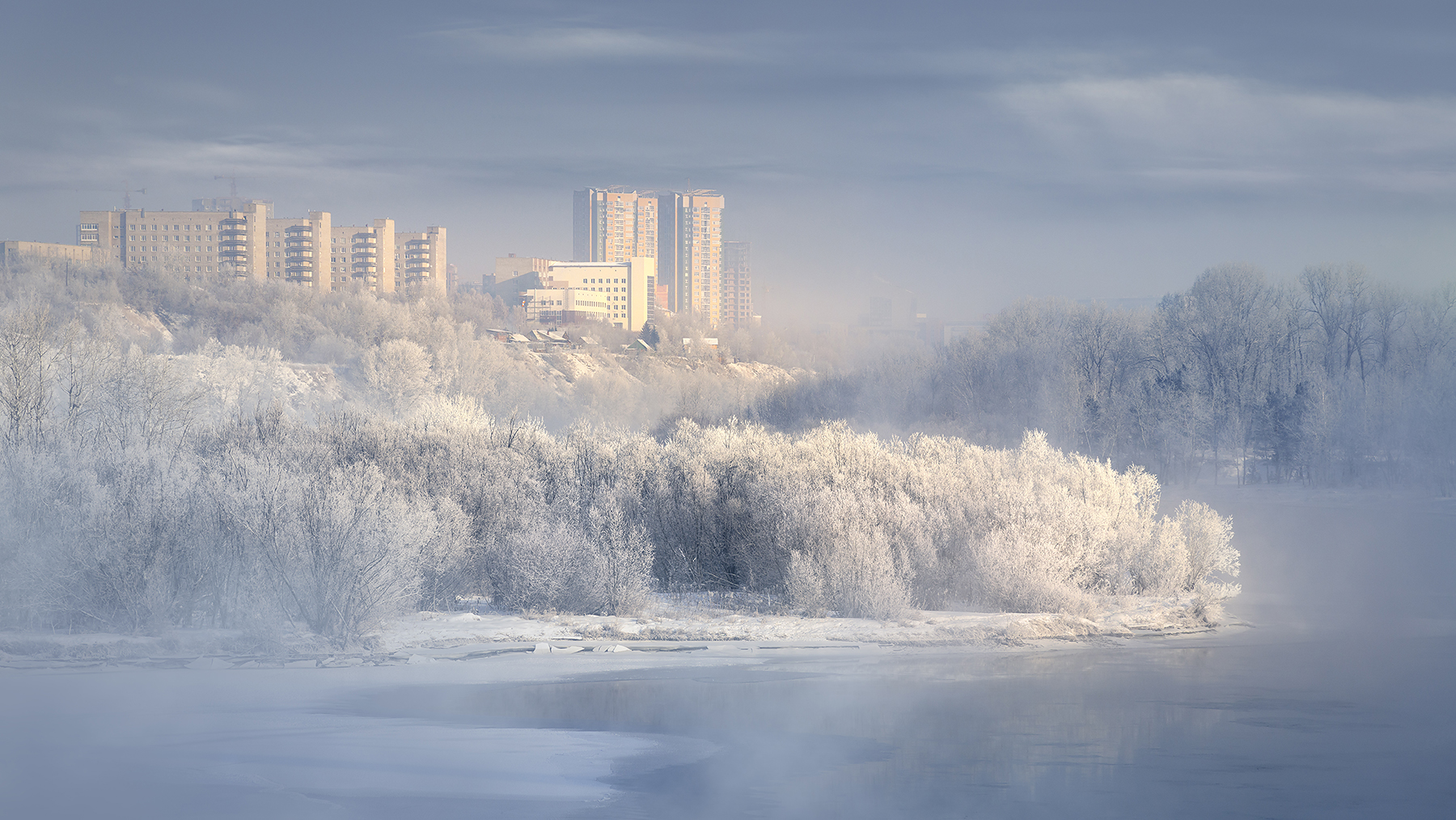 пейзаж, город, зима, холод, мороз, снег, туман, река, енисей, красноярск, татышев, Антипов Дмитрий