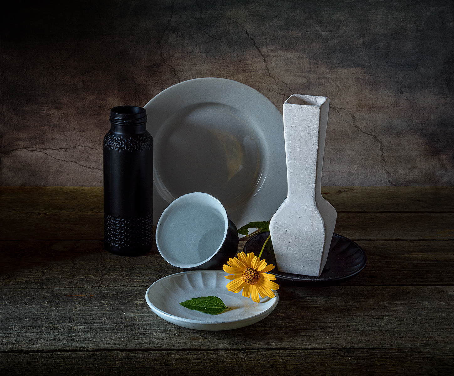 ваза, тарелка, блюдце, цветок, чашка, черный, белый, Алексей Бычков