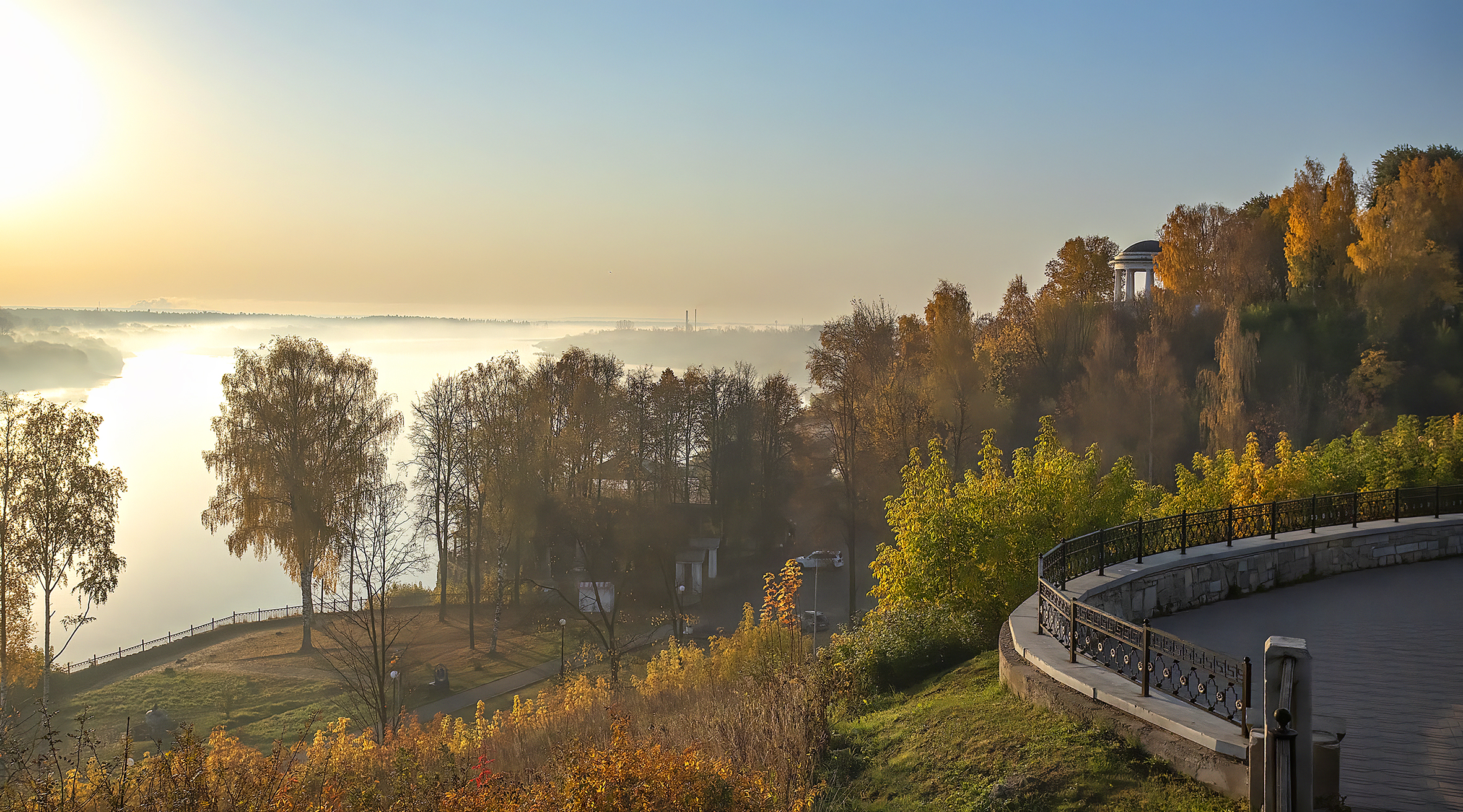 река, осень, набережная, утро, Широких Александр