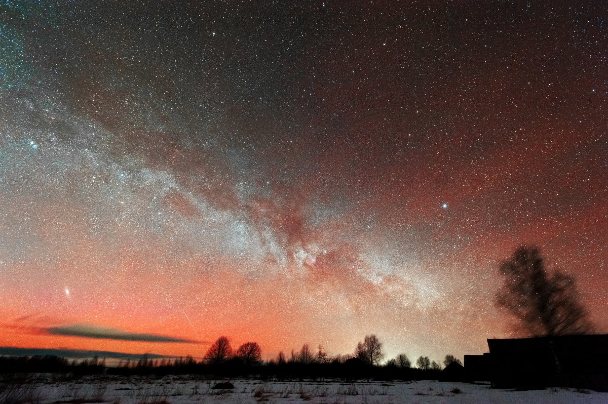 red airglow, андромеда, вега, денеб, млечный путь, свечение атмосферы, туманности, Борис Богданов