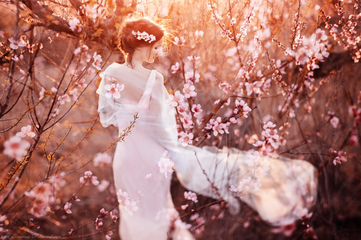 цветение персик весна девушка, Покровская Екатерина