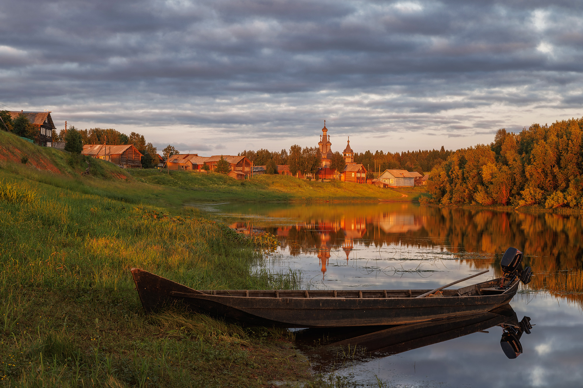 кимжа, река, лодка, пейзаж, облака, Морозов Сергей