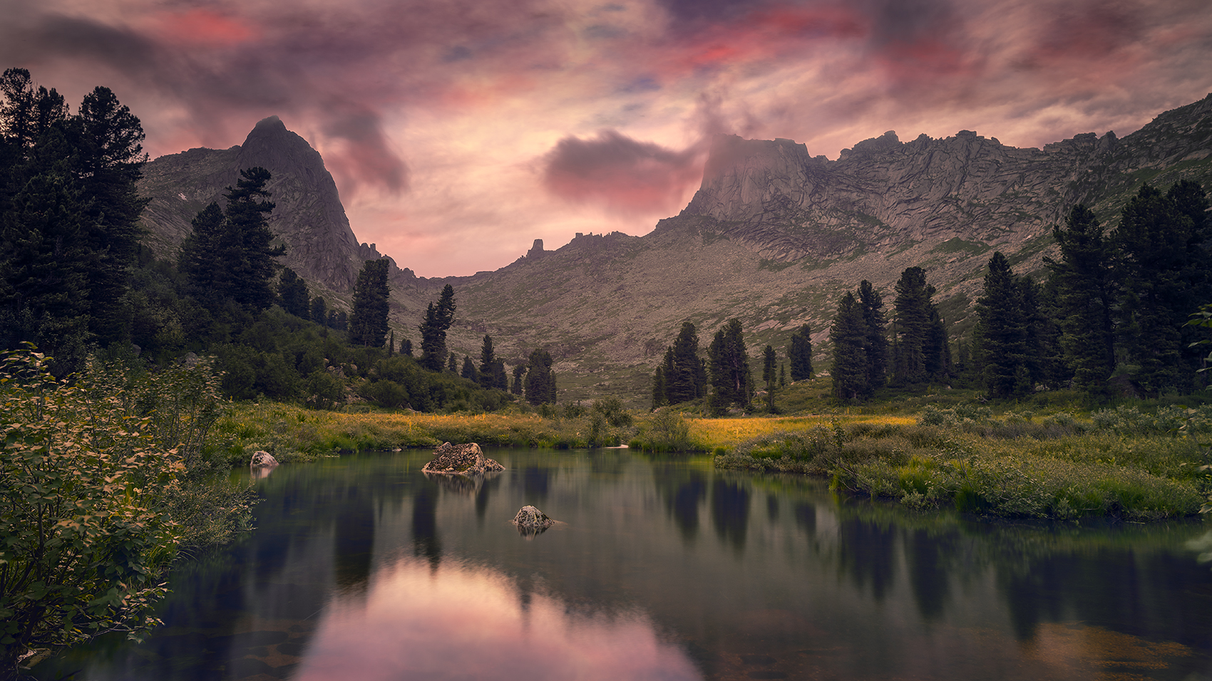 пейзаж, природа, путешествие, горы, скалы, вершина, озеро, перевал, ергаки, красноярский край, вечер, закат, отражения, Антипов Дмитрий